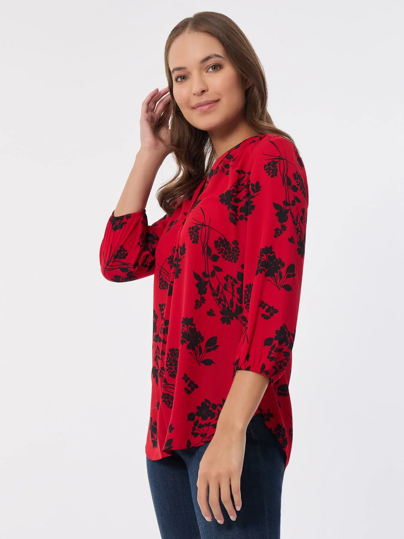 Plus Printed V-Neck Pleated Kelly Blouse sold by Jones New York product image thumbnail 3