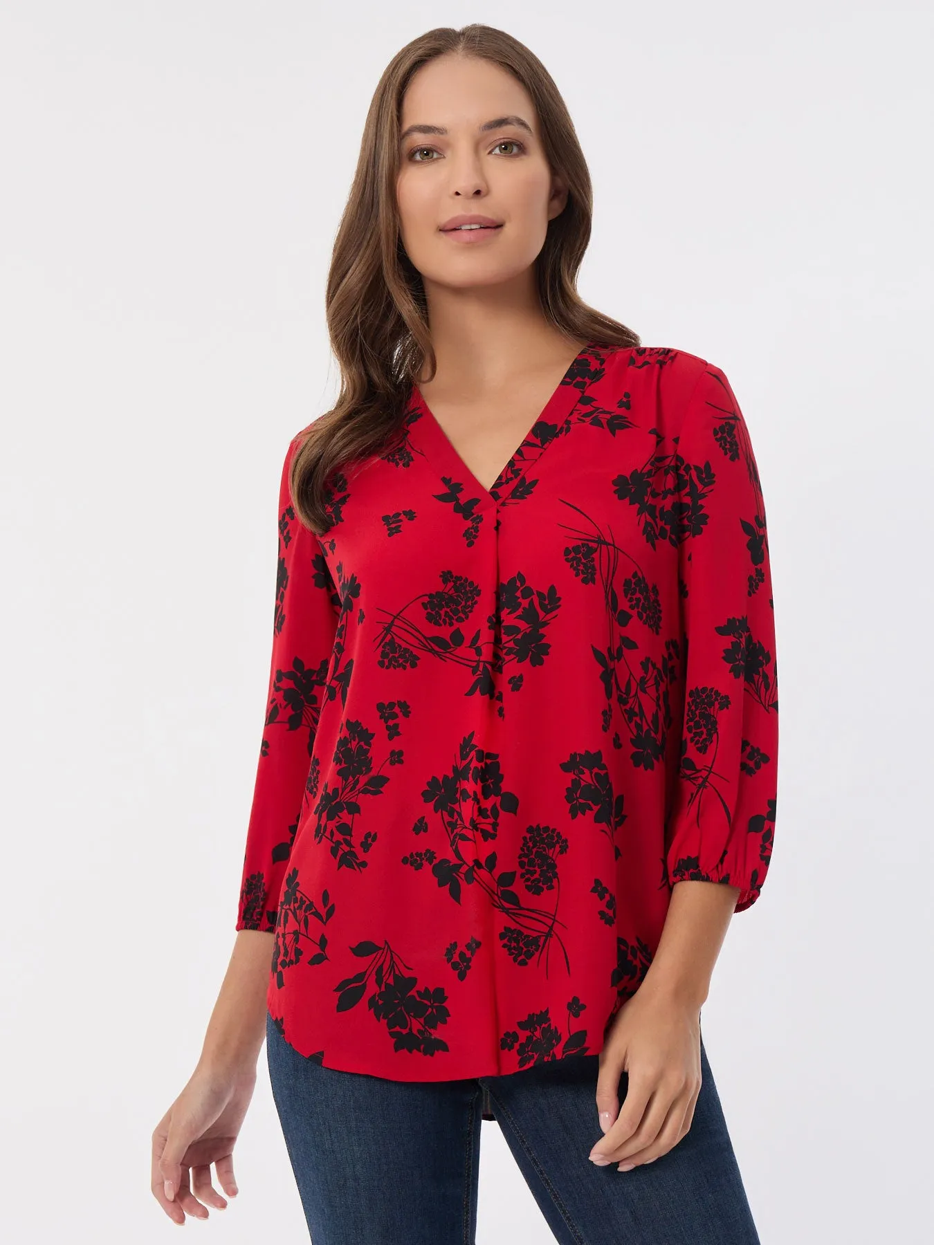 Printed V-Neck Pleated Kelly Blouse sold by Jones New York