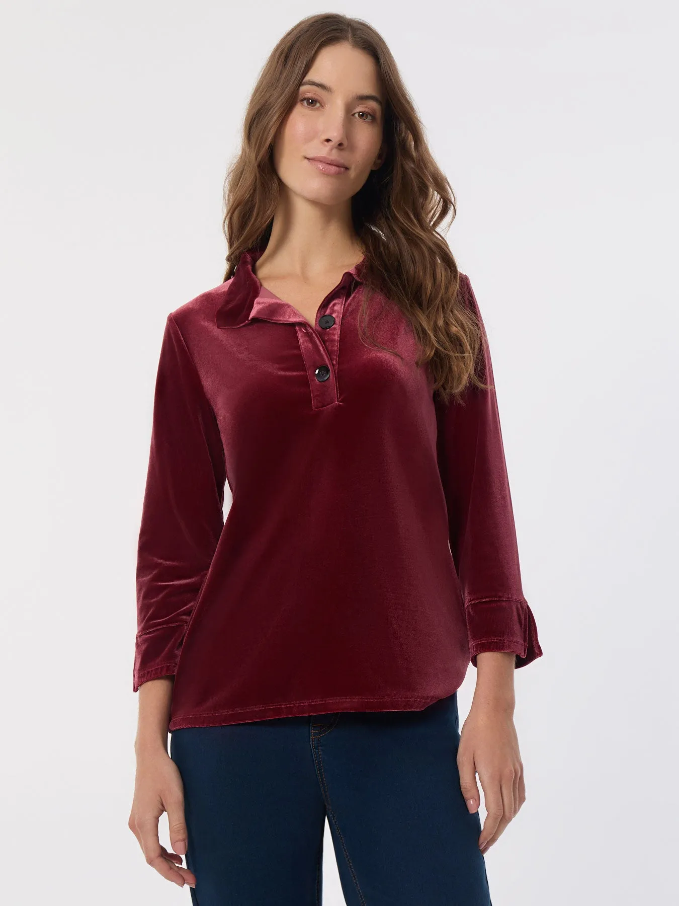 Velour Pop-Over Collar Top sold by Jones New York