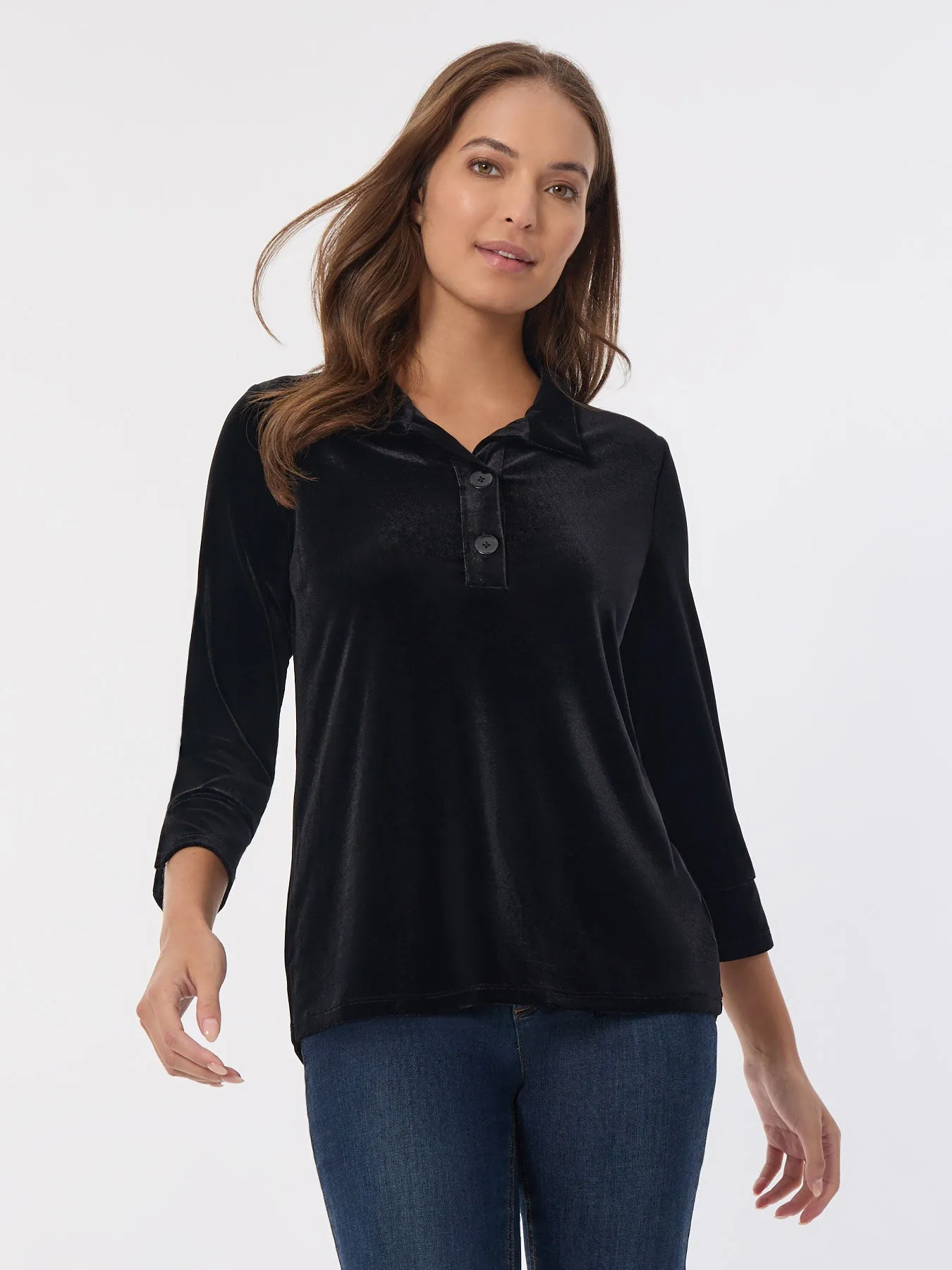 Velour Pop-Over Collar Top sold by Jones New York