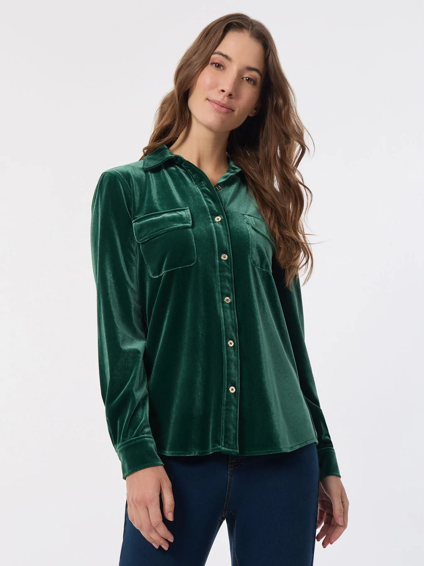 Button-Front Velour Utility Shirt sold by Jones New York