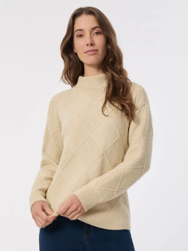 Diamond Stitch Mock Neck Sweater made by Jones New York