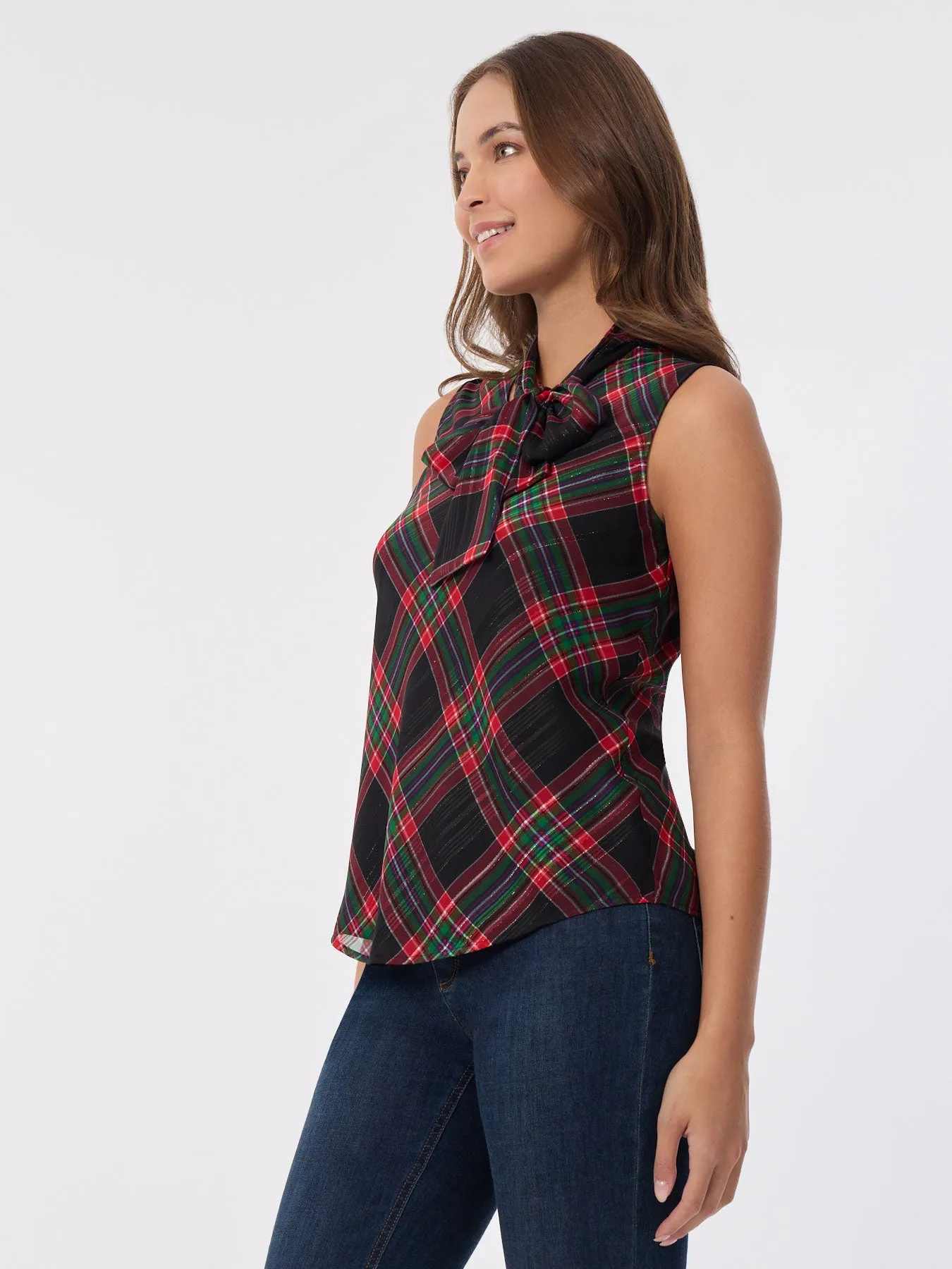 Sleeveless Bow Blouse, Plaid sold by Jones New York product image thumbnail 2