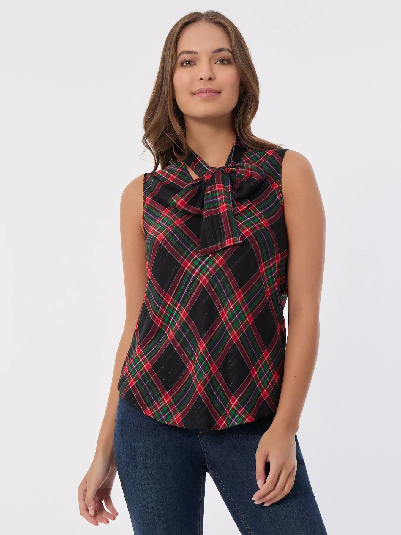 Sleeveless Bow Blouse, Plaid sold by Jones New York