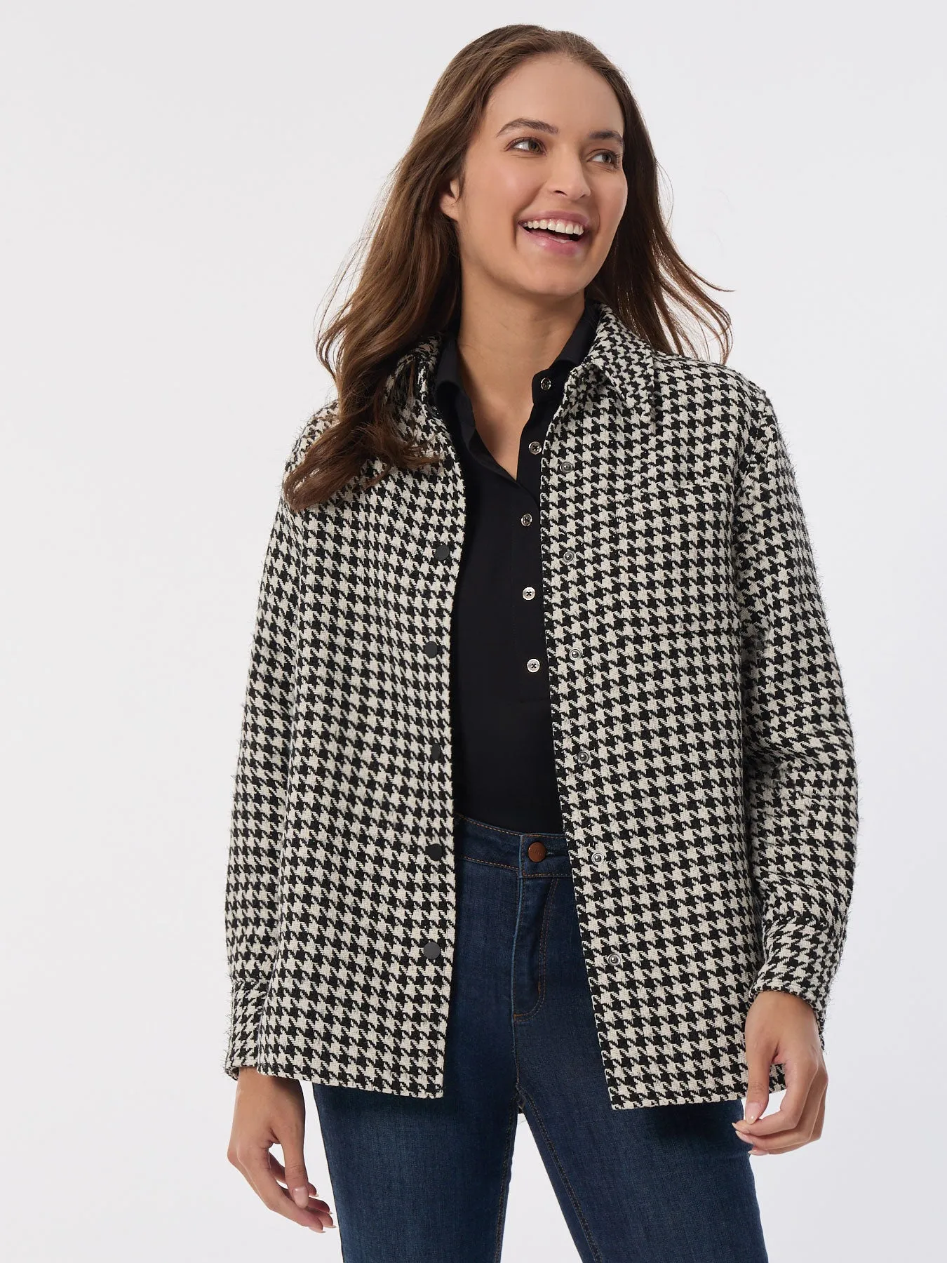 Houndstooth Button-Front Shacket sold by Jones New York