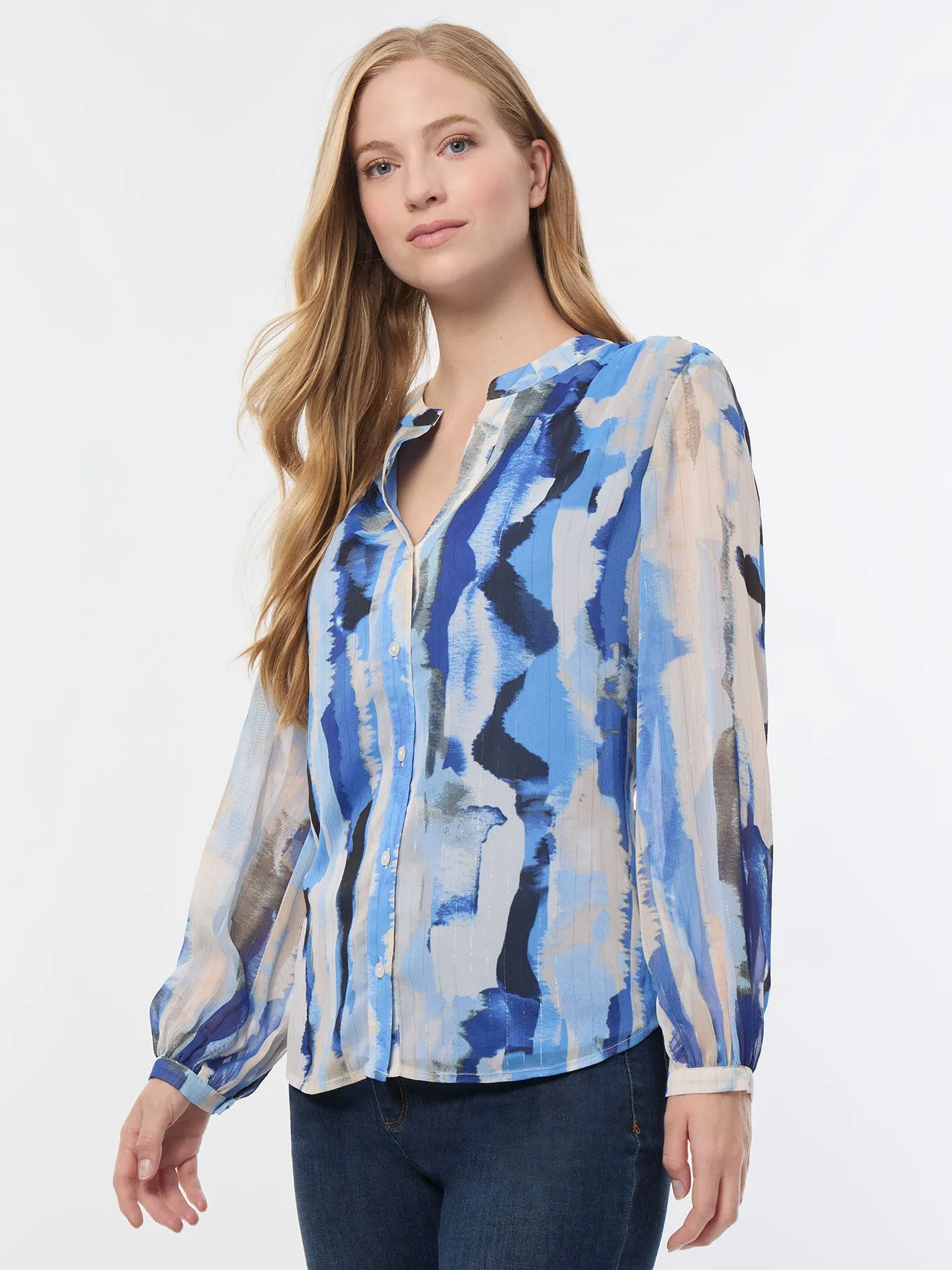 Button-Front Abstract Print Blouse, Chiffon sold by Jones New York product image thumbnail 2