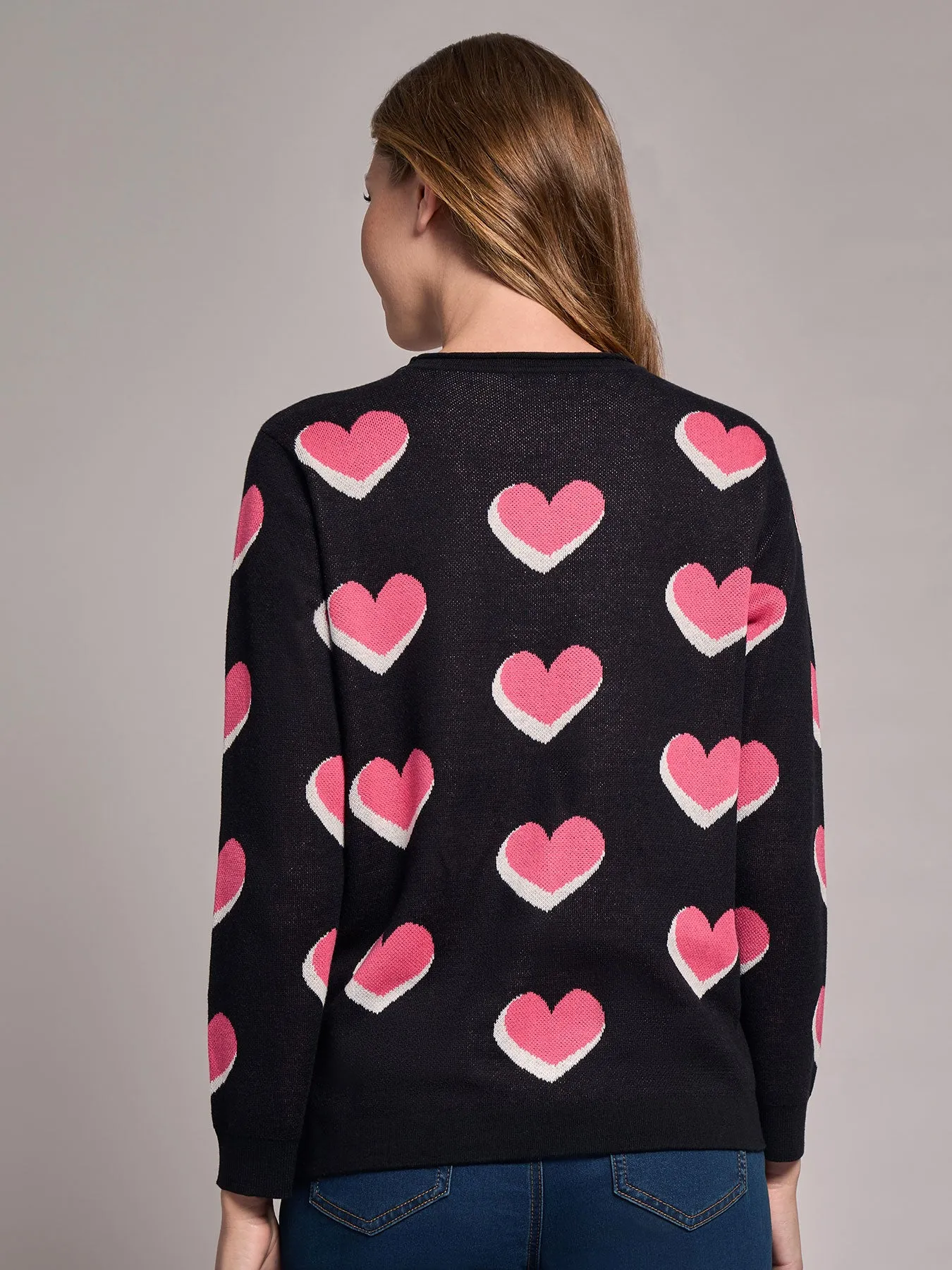 Heart Print Crew Neck Sweater sold by Jones New York product image thumbnail 3