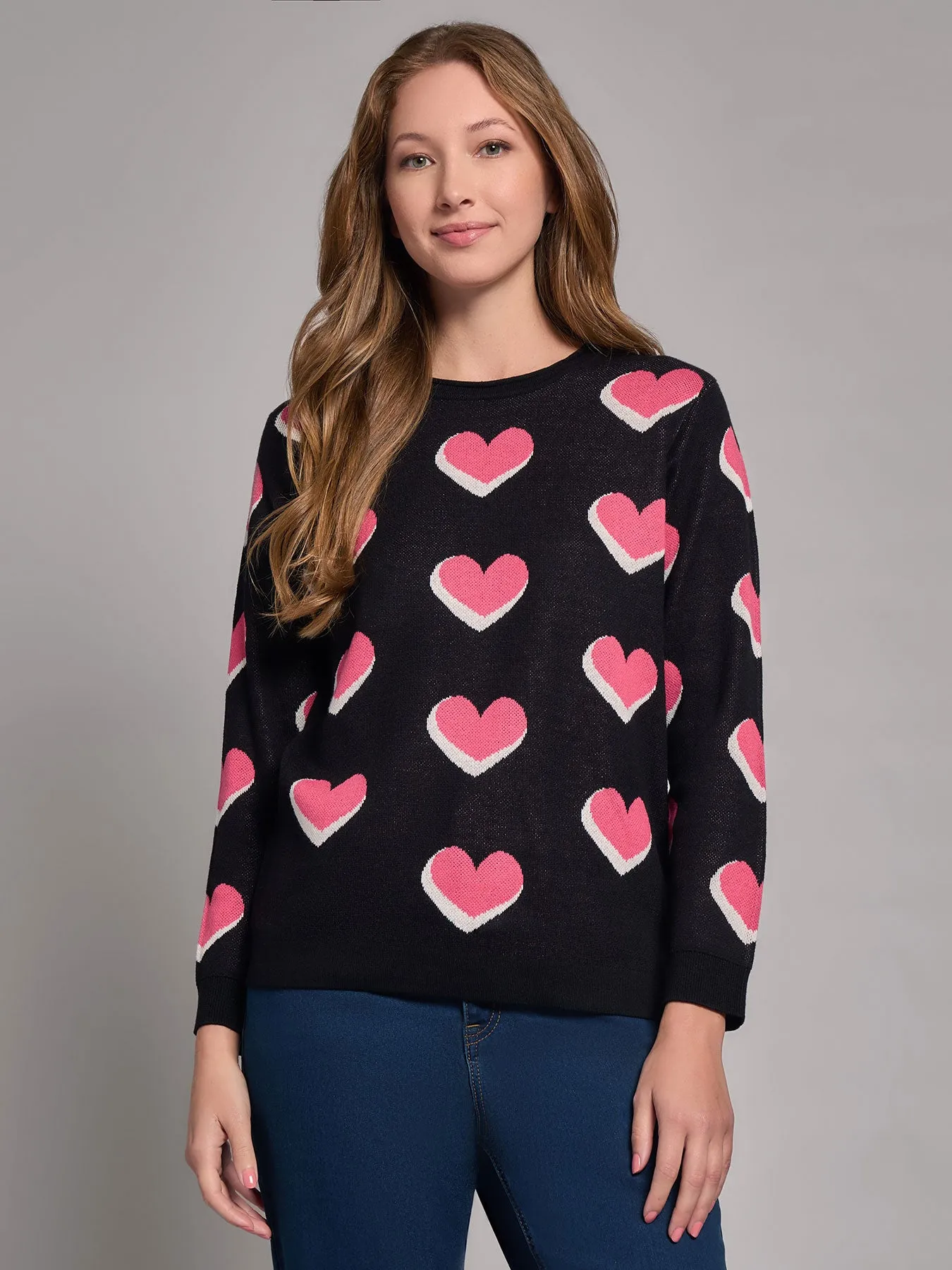 Heart Print Crew Neck Sweater sold by Jones New York
