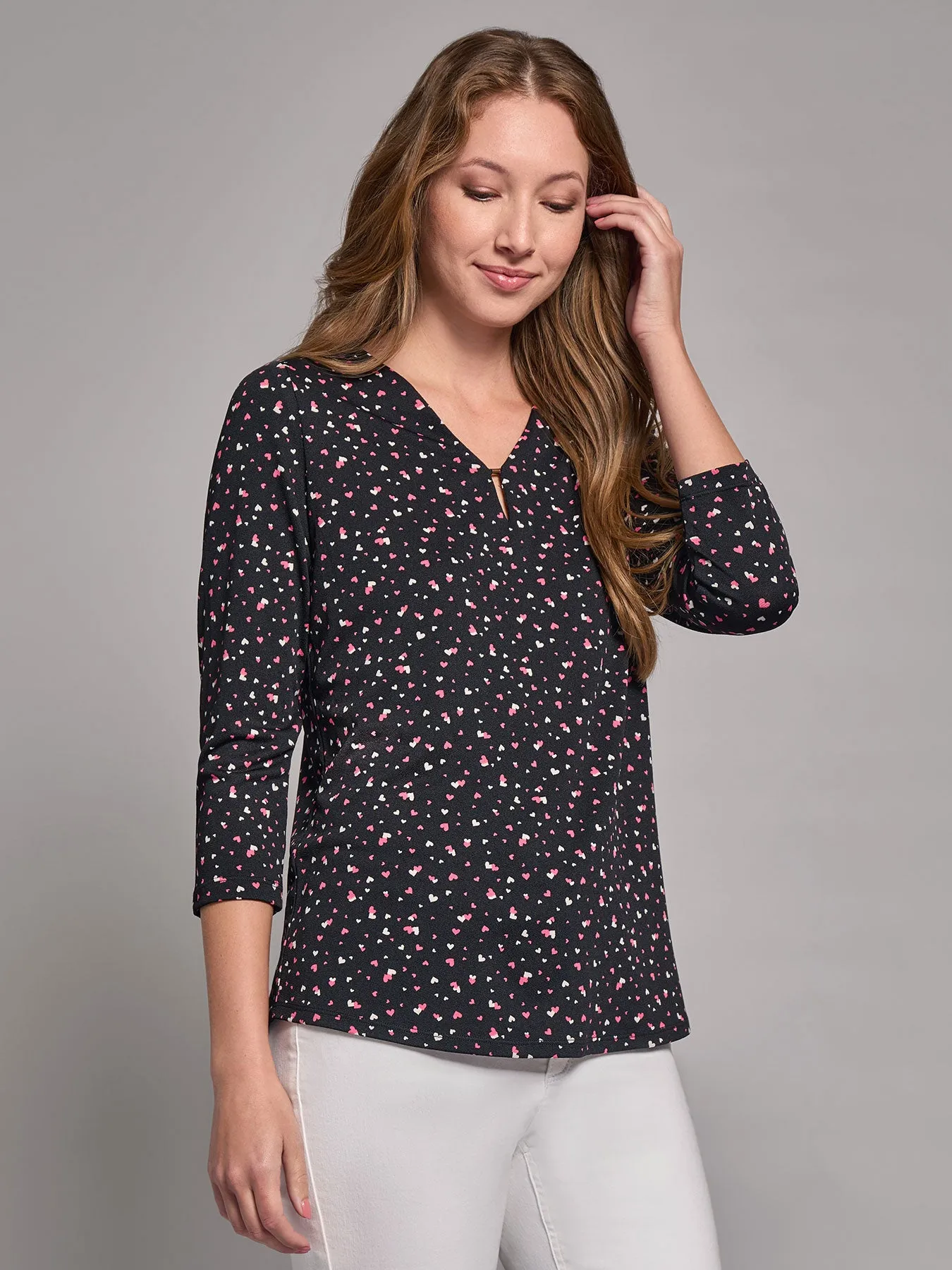 3/4 Sleeve Keyhole Neck Print Top, Moss Crepe sold by Jones New York product image thumbnail 2