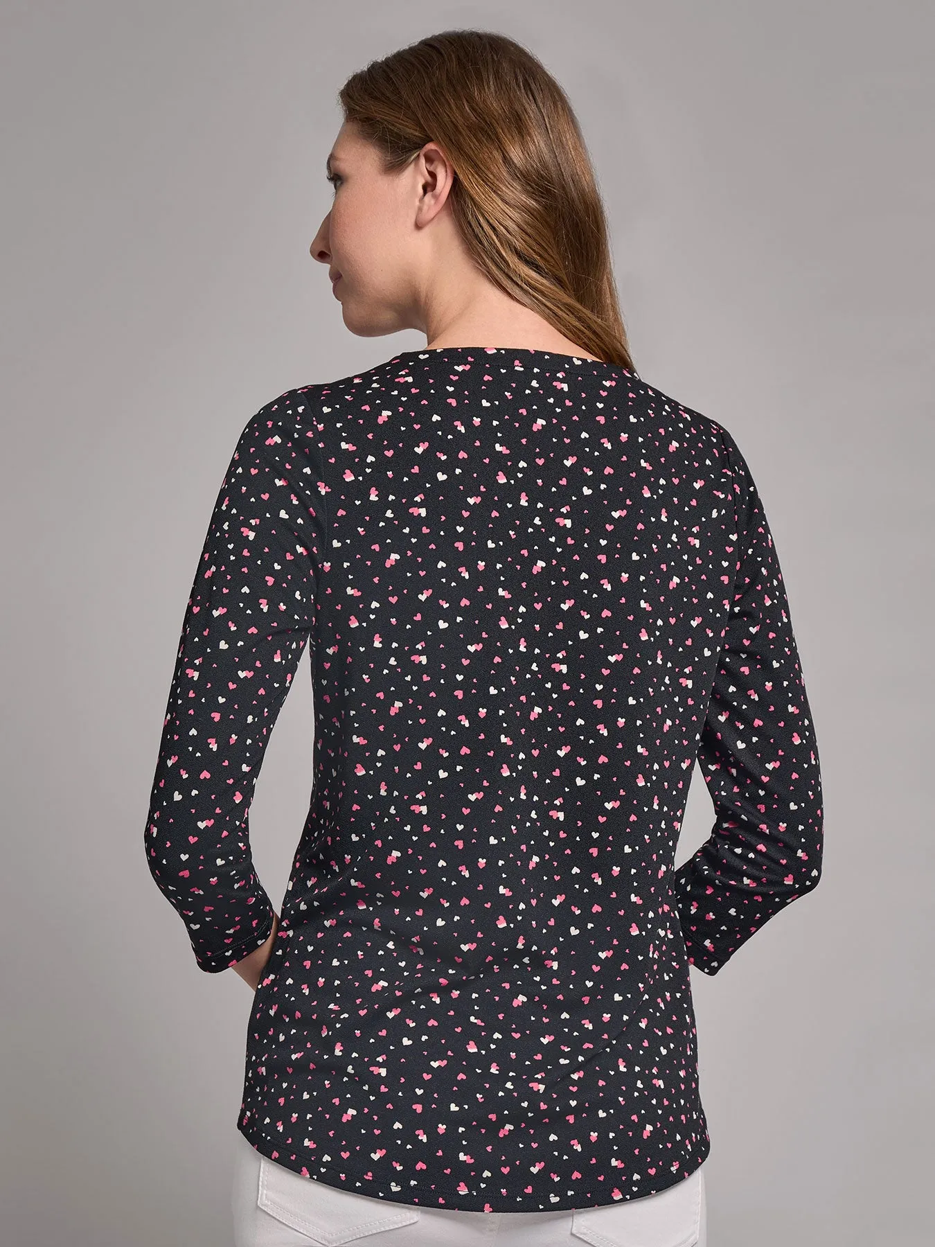 3/4 Sleeve Keyhole Neck Print Top, Moss Crepe sold by Jones New York product image thumbnail 3