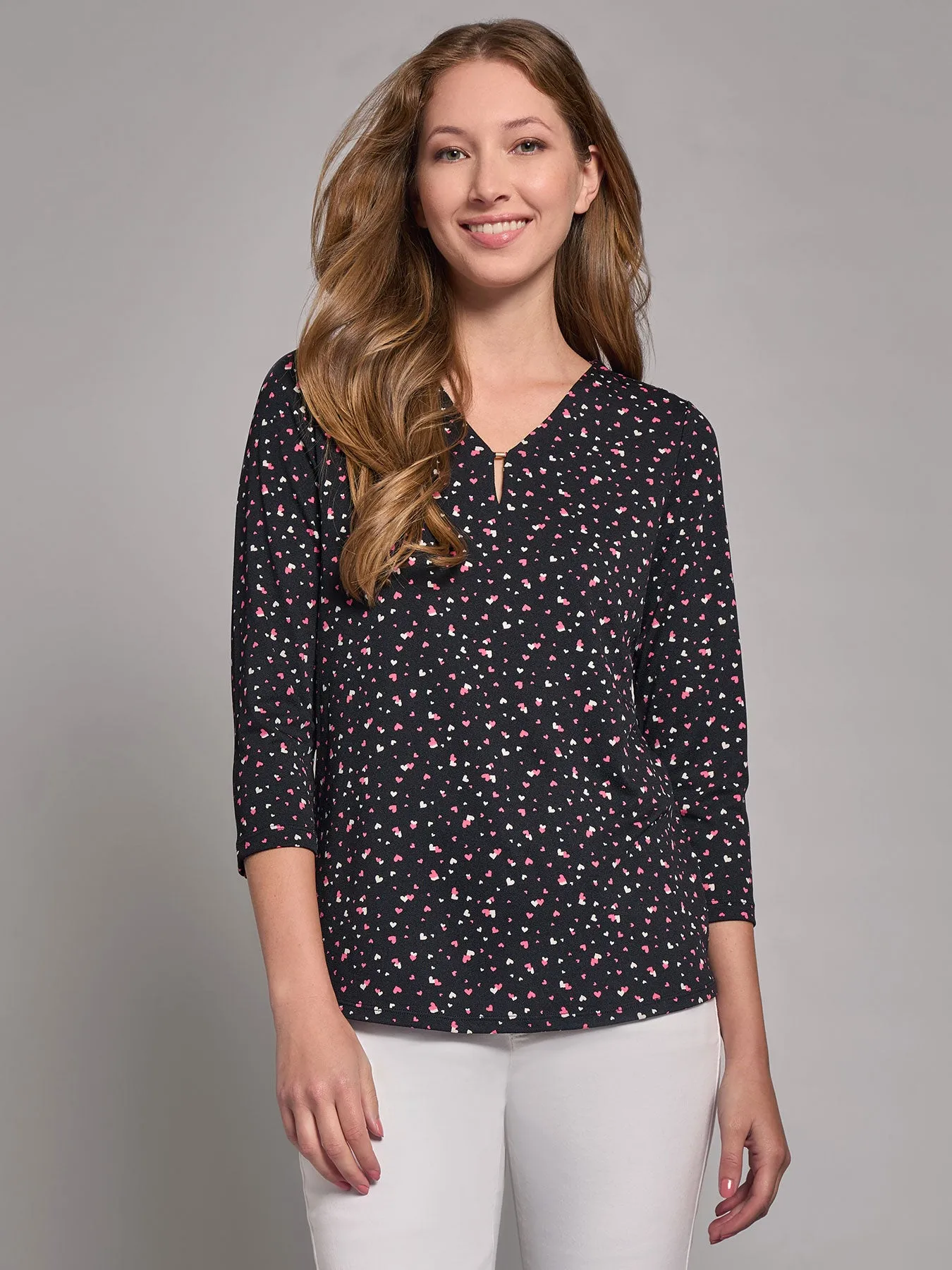 3/4 Sleeve Keyhole Neck Print Top, Moss Crepe sold by Jones New York