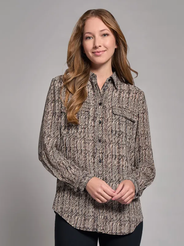 Print Crepe de Chine Utility Blouse sold by Jones New York