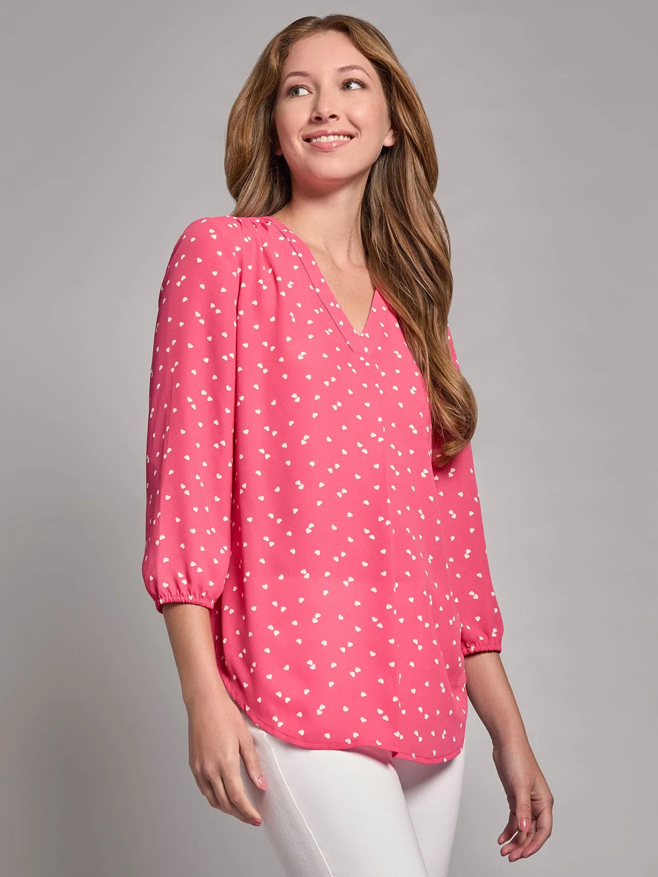 Print V-Neck Pleated Kelly Blouse sold by Jones New York product image thumbnail 2