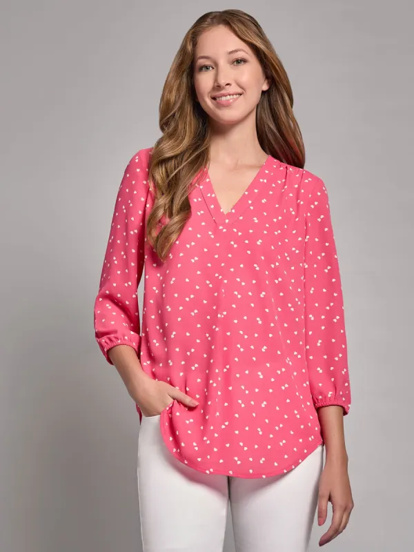 Print V-Neck Pleated Kelly Blouse sold by Jones New York