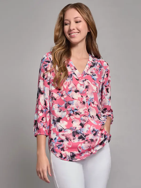 Print V-Neck Pleated Kelly Blouse sold by Jones New York