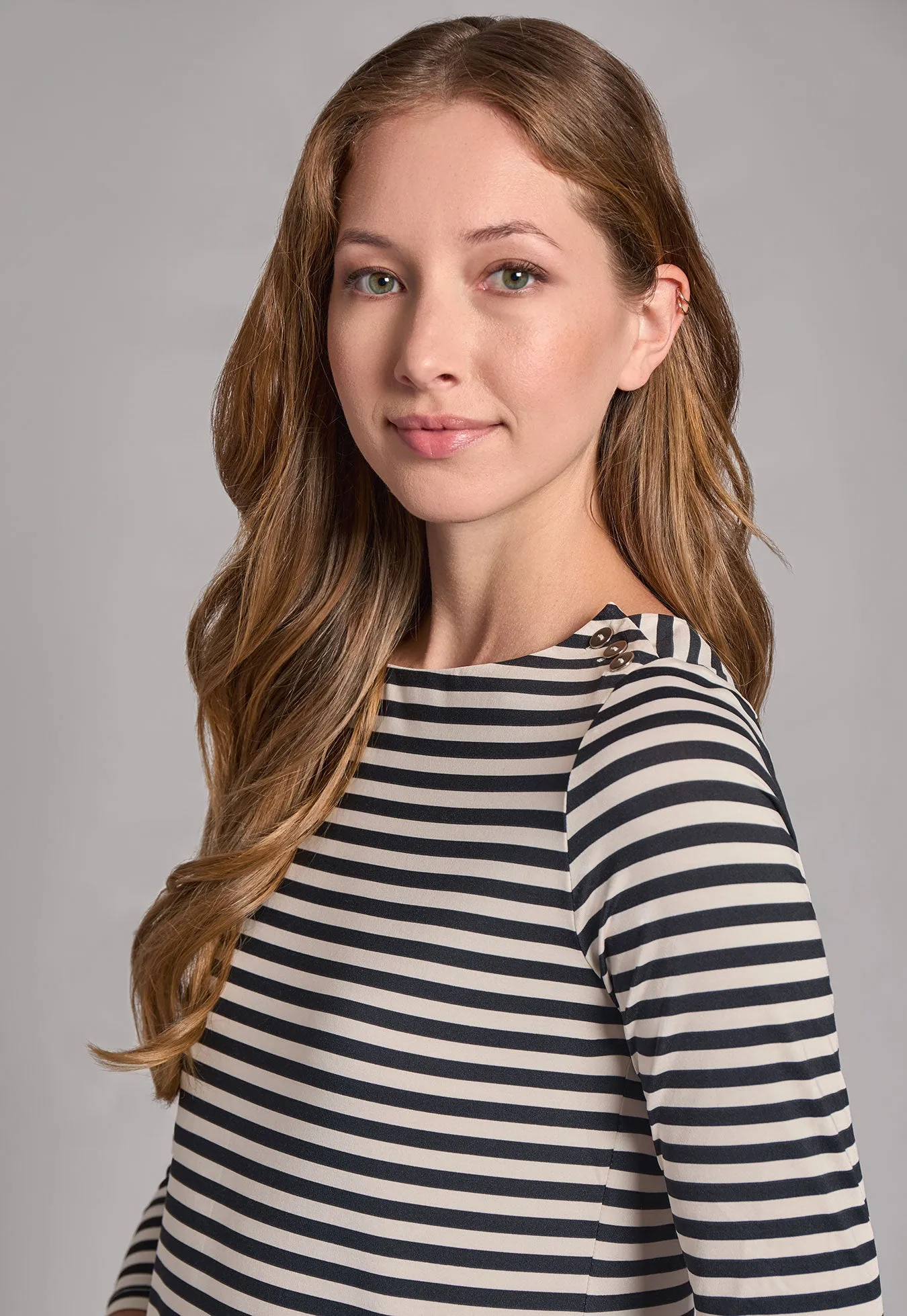 Stripe Button Shoulder Jersey Top sold by Jones New York product image thumbnail 3