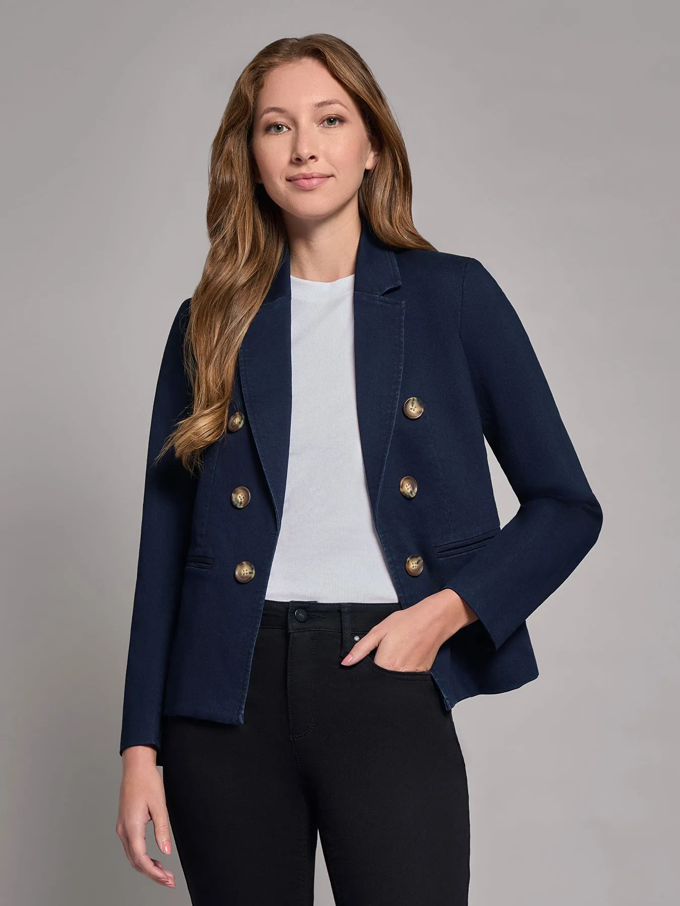 Petite Denim Faux Double-Breasted Jacket sold by Jones New York product image thumbnail 2