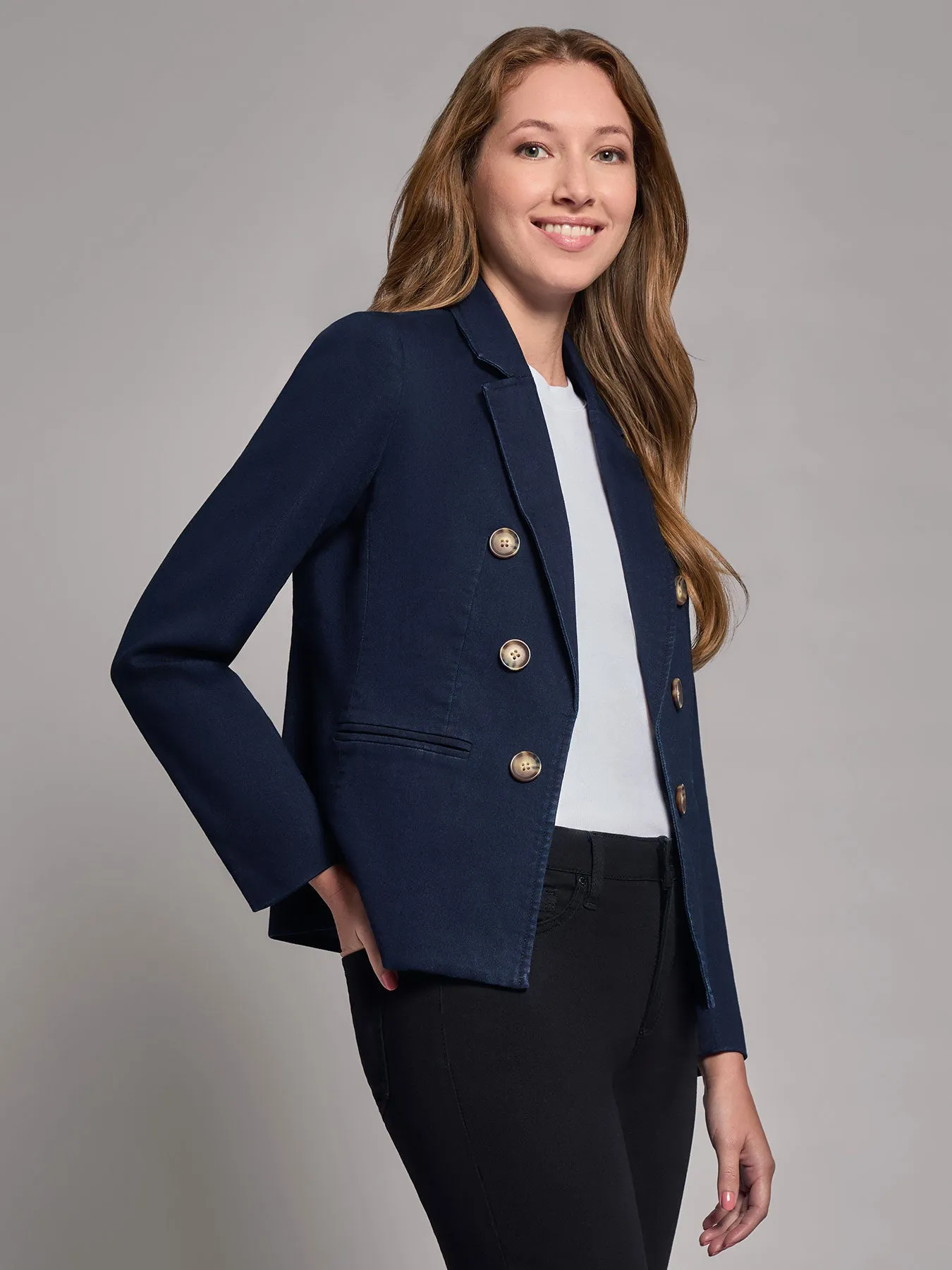 Petite Denim Faux Double-Breasted Jacket sold by Jones New York product image thumbnail 3