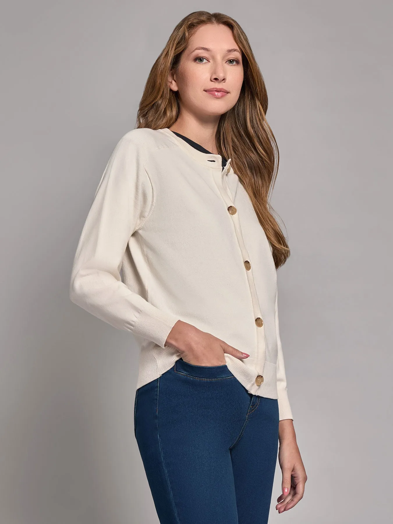 Button-Front Saddle Shoulder Cardigan sold by Jones New York product image thumbnail 2