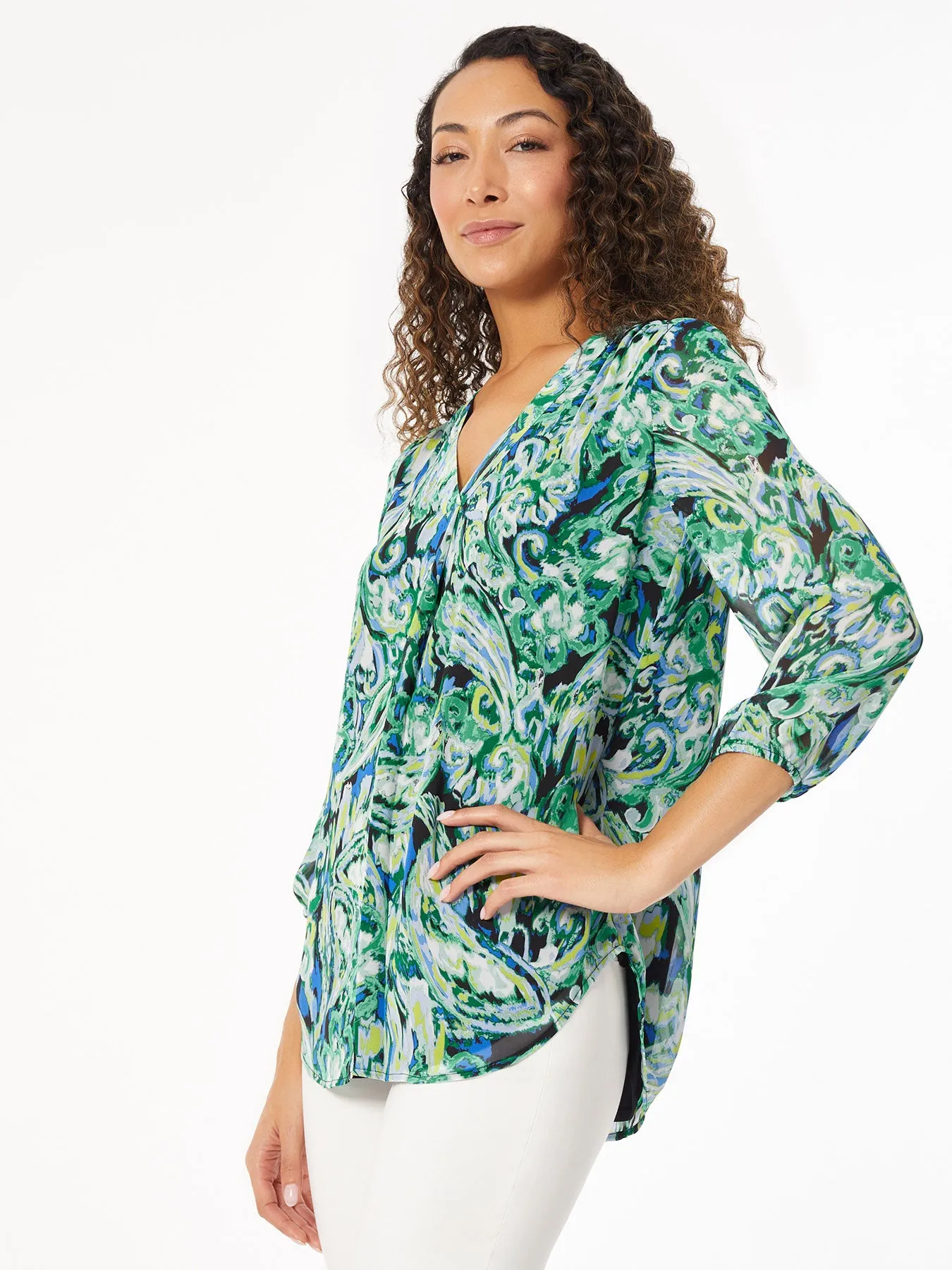 Printed V-Neck Pleated Kelly Blouse sold by Jones New York product image thumbnail 2