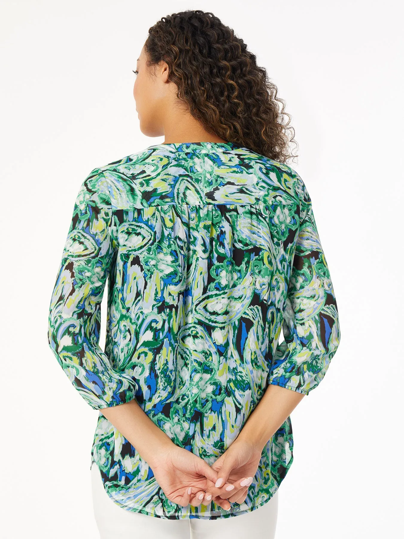 Printed V-Neck Pleated Kelly Blouse sold by Jones New York product image thumbnail 3