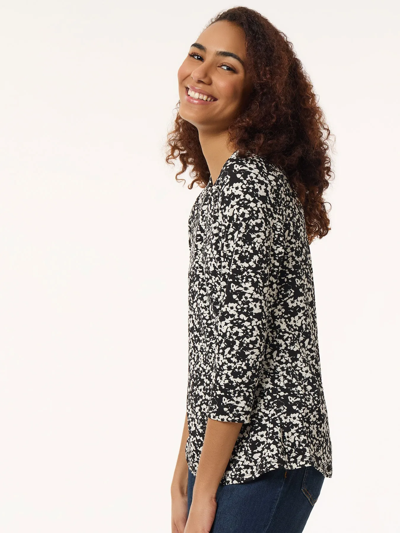 Printed Keyhole Neckline Top, Moss Crepe sold by Jones New York product image thumbnail 2