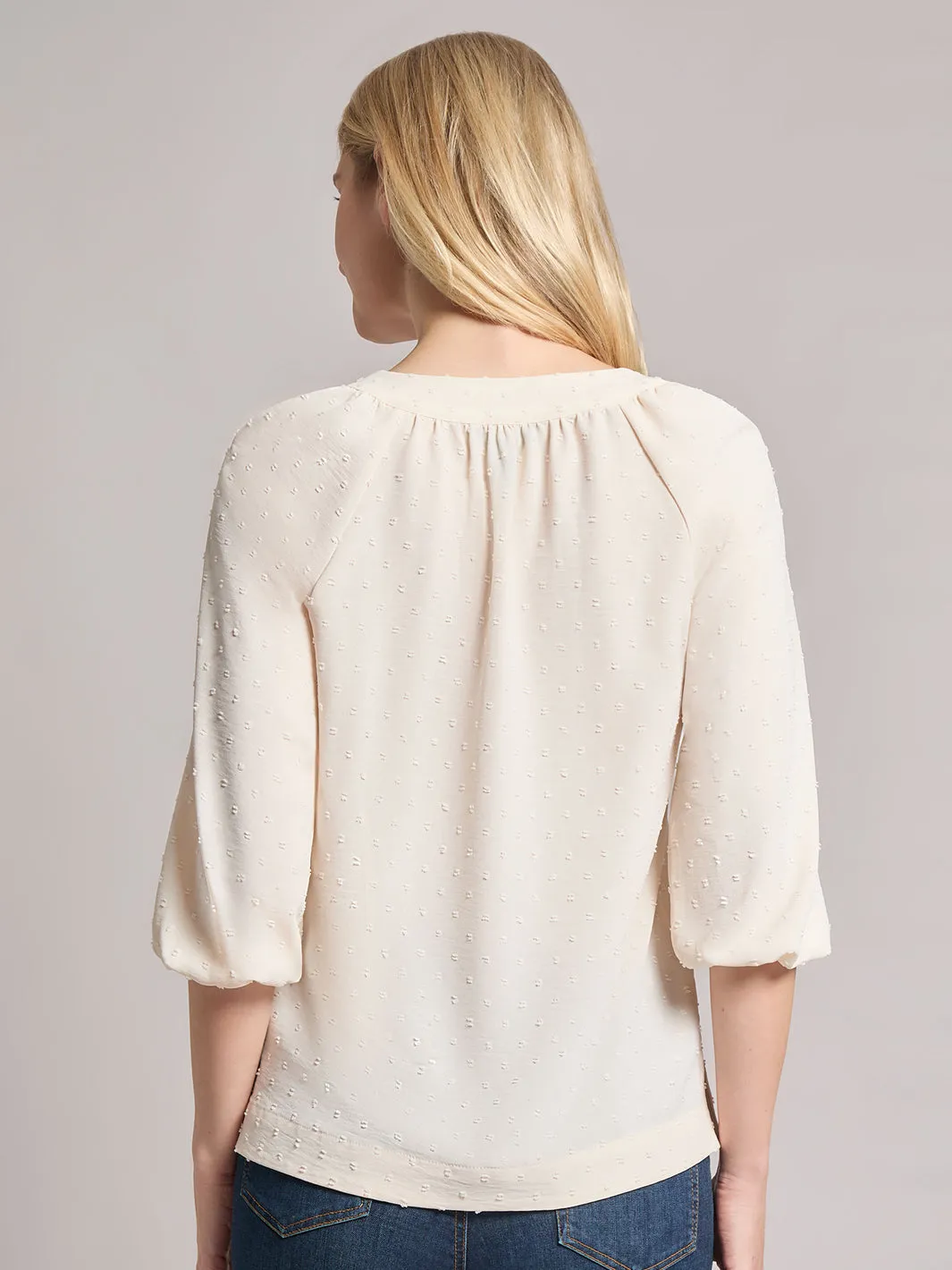 Print V-Neck Pleated Kelly Blouse, Jacquard sold by Jones New York product image thumbnail 3