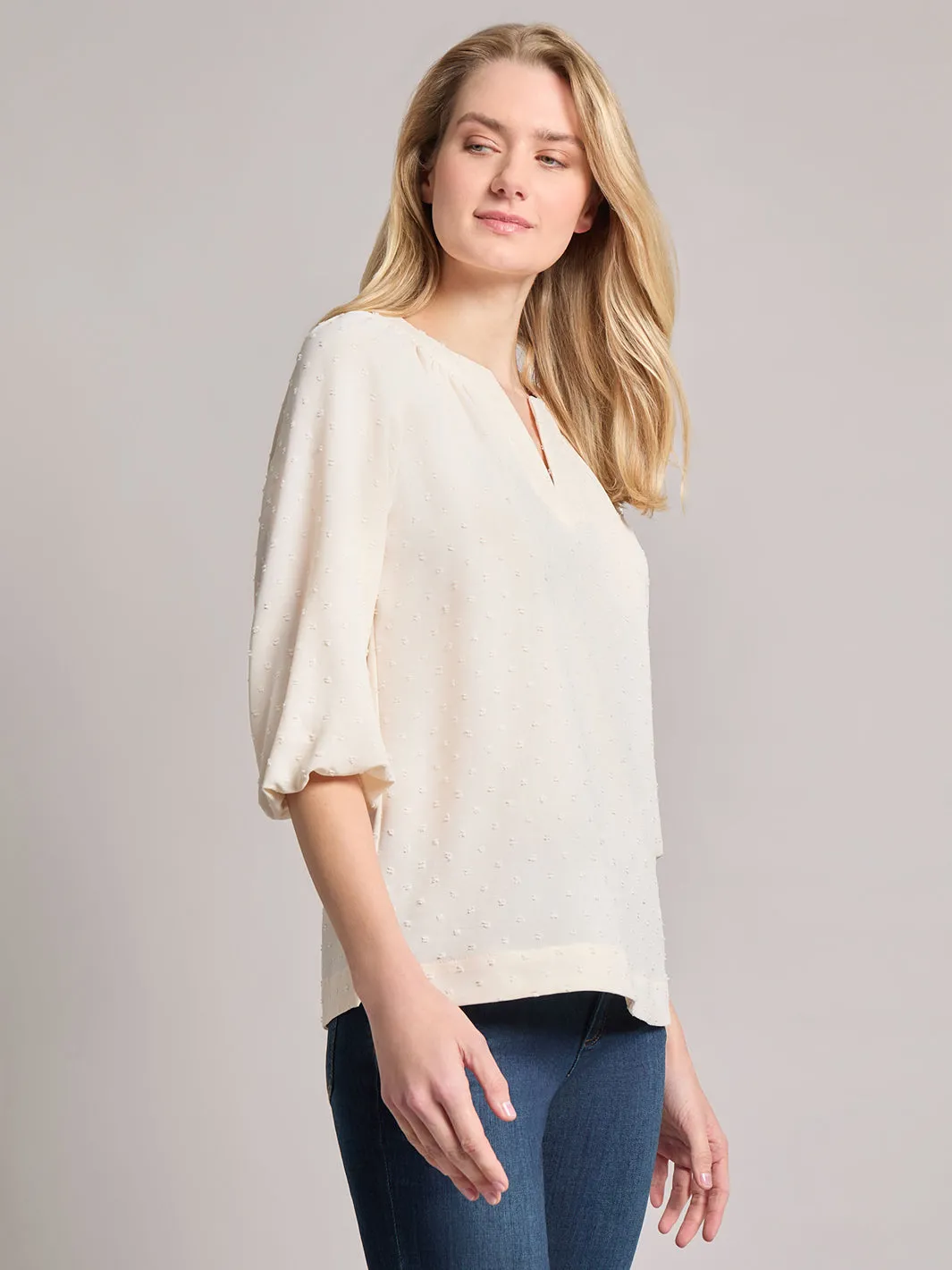 Print V-Neck Pleated Kelly Blouse, Jacquard sold by Jones New York product image thumbnail 2