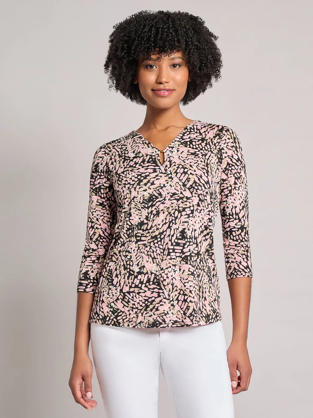 Petite Printed Keyhole Neckline Top, Moss Crepe sold by Jones New York