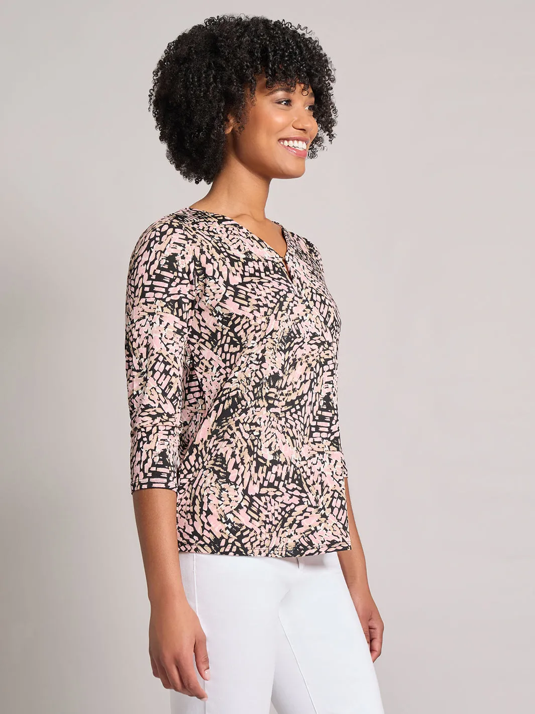 Petite Printed Keyhole Neckline Top, Moss Crepe sold by Jones New York product image thumbnail 2