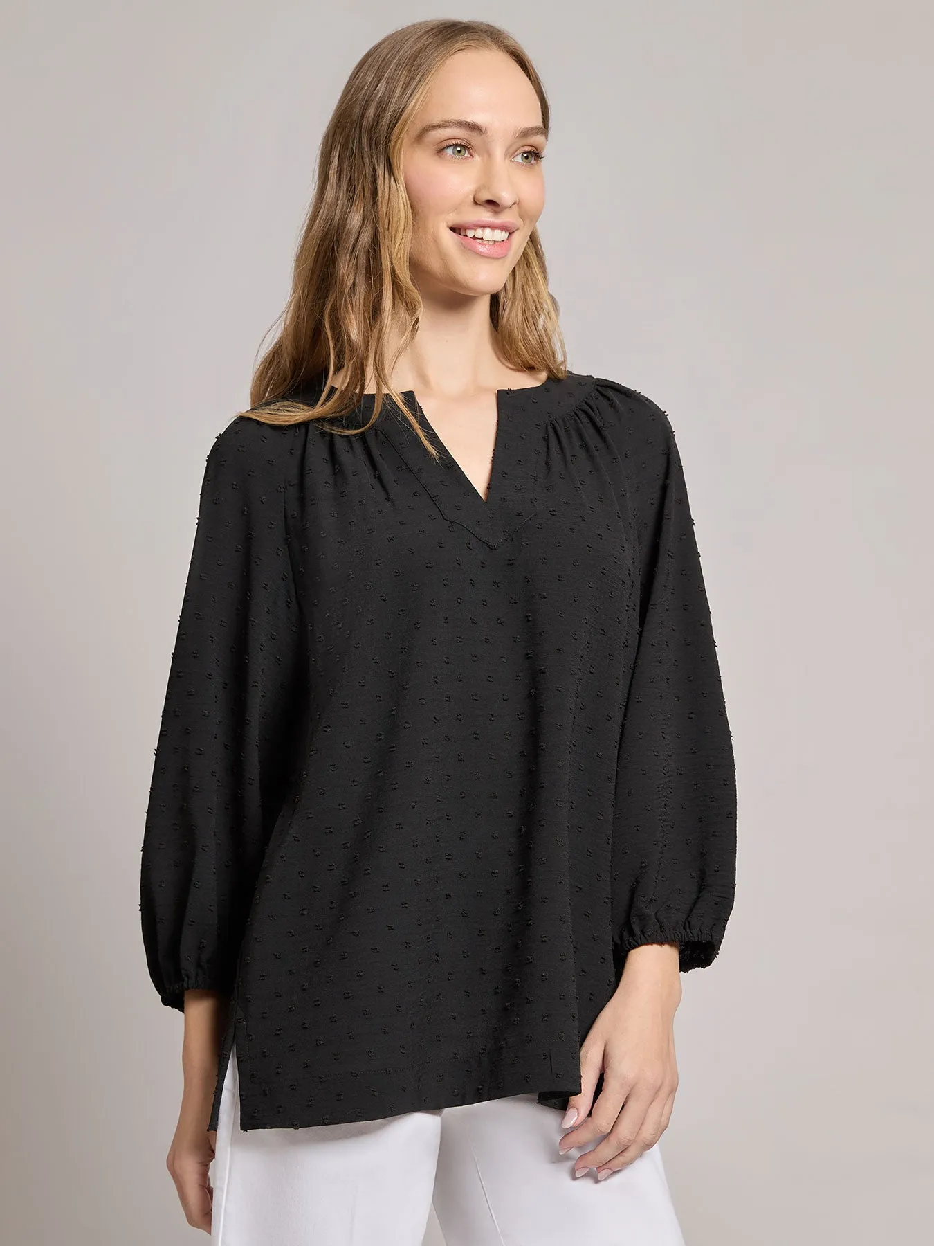 Petite Print V-Neck Pleated Kelly Blouse, Jacquard sold by Jones New York product image thumbnail 2