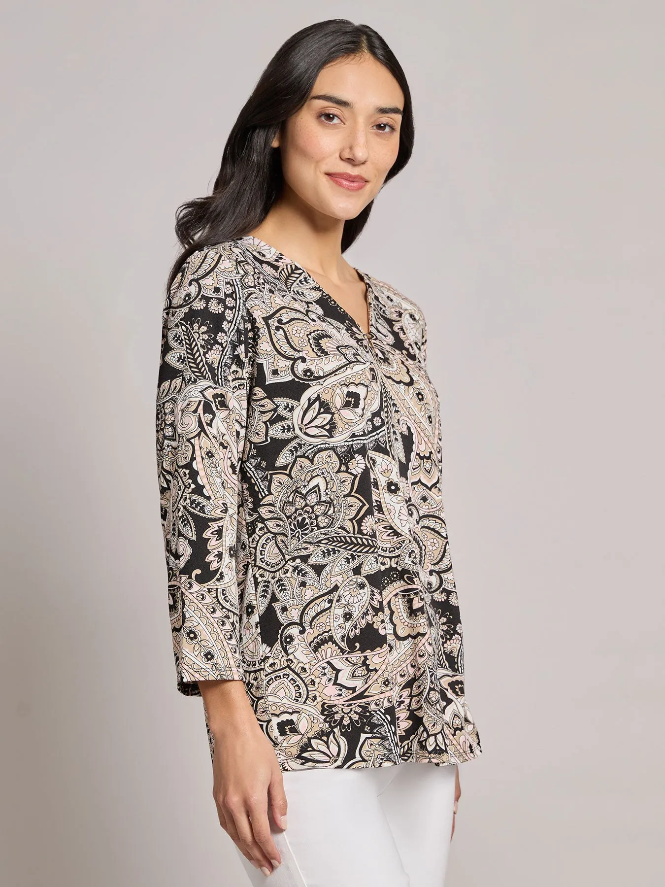 Printed Keyhole Neckline Top, Moss Crepe sold by Jones New York product image thumbnail 2