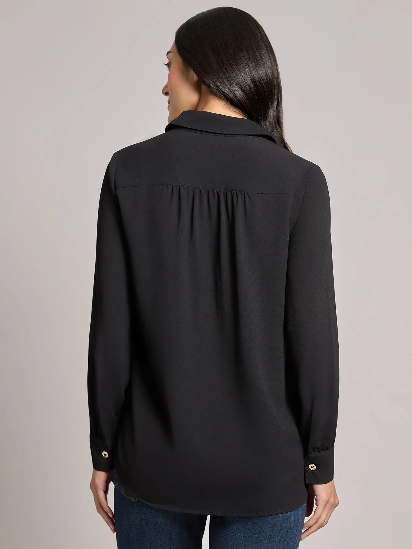 Long Sleeve Collared Popover Blouse, Crepe de Chine sold by Jones New York product image thumbnail 3