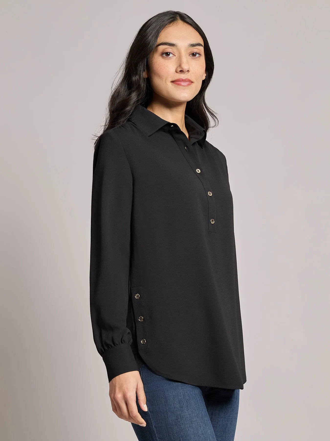 Long Sleeve Collared Popover Blouse, Crepe de Chine sold by Jones New York product image thumbnail 2
