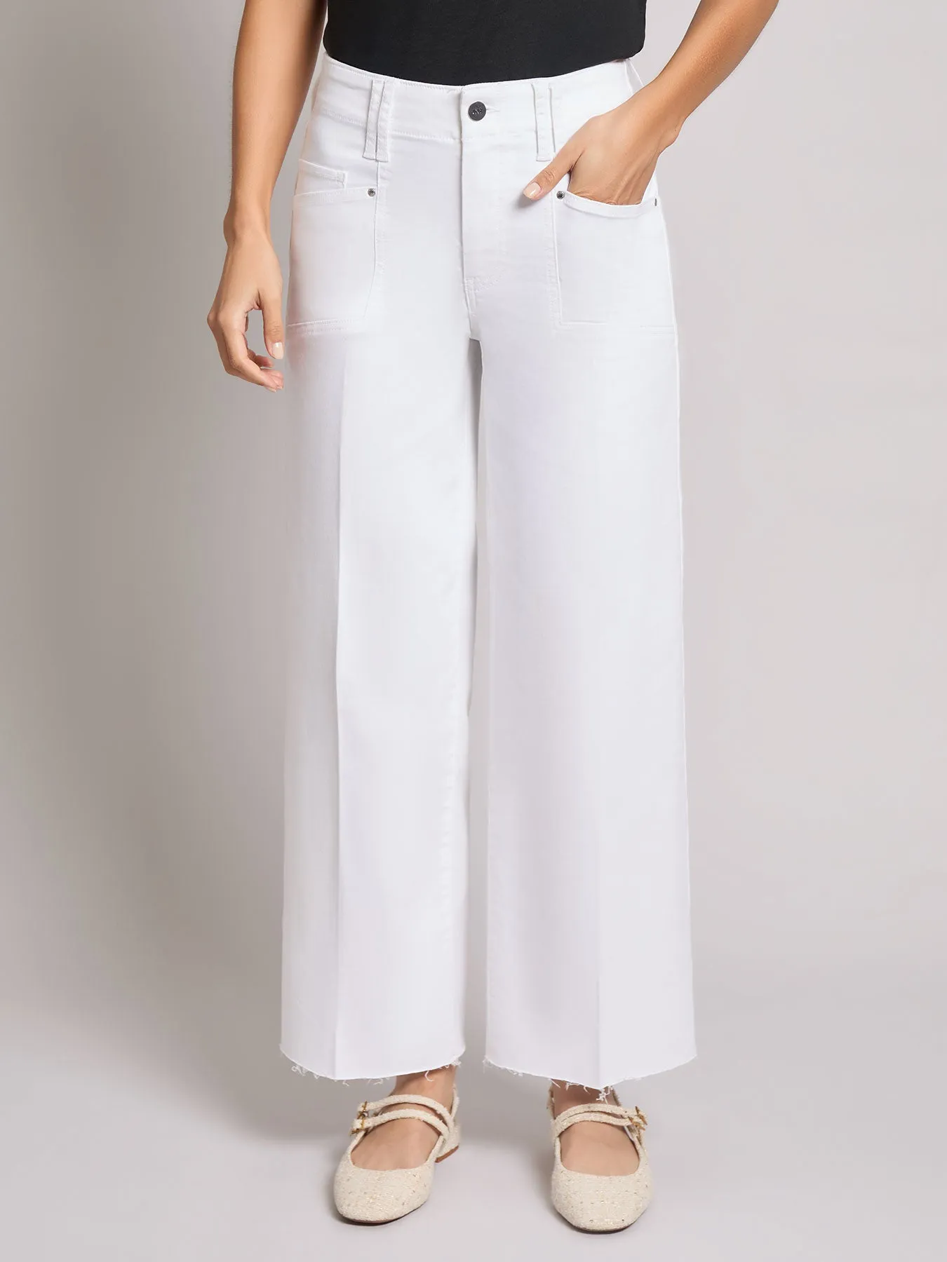 Petite Patch Pocket Wide Leg Denim, Soft White sold by Jones New York