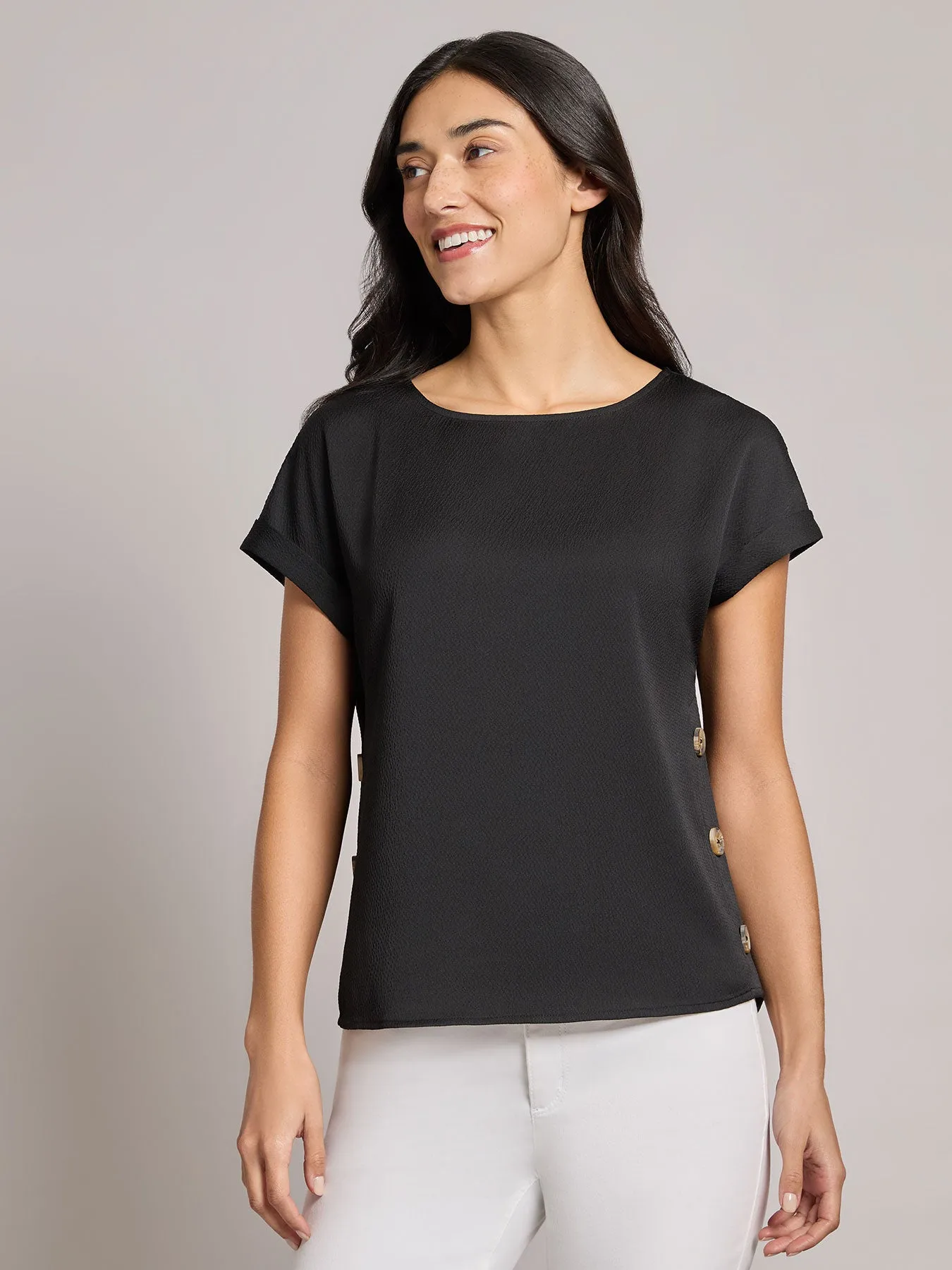 Button Detail Blouse, Hammered Satin sold by Jones New York
