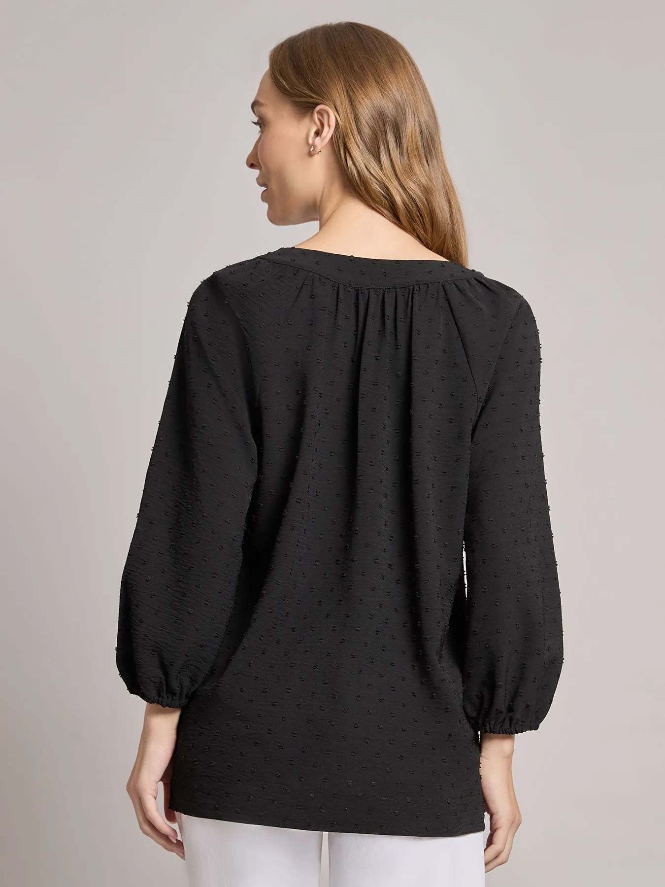 Print V-Neck Pleated Kelly Blouse, Jacquard sold by Jones New York product image thumbnail 3