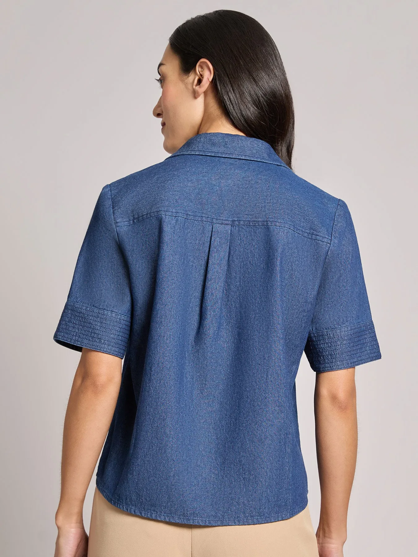 Short Sleeve Button Front Top, Chambray sold by Jones New York product image thumbnail 3