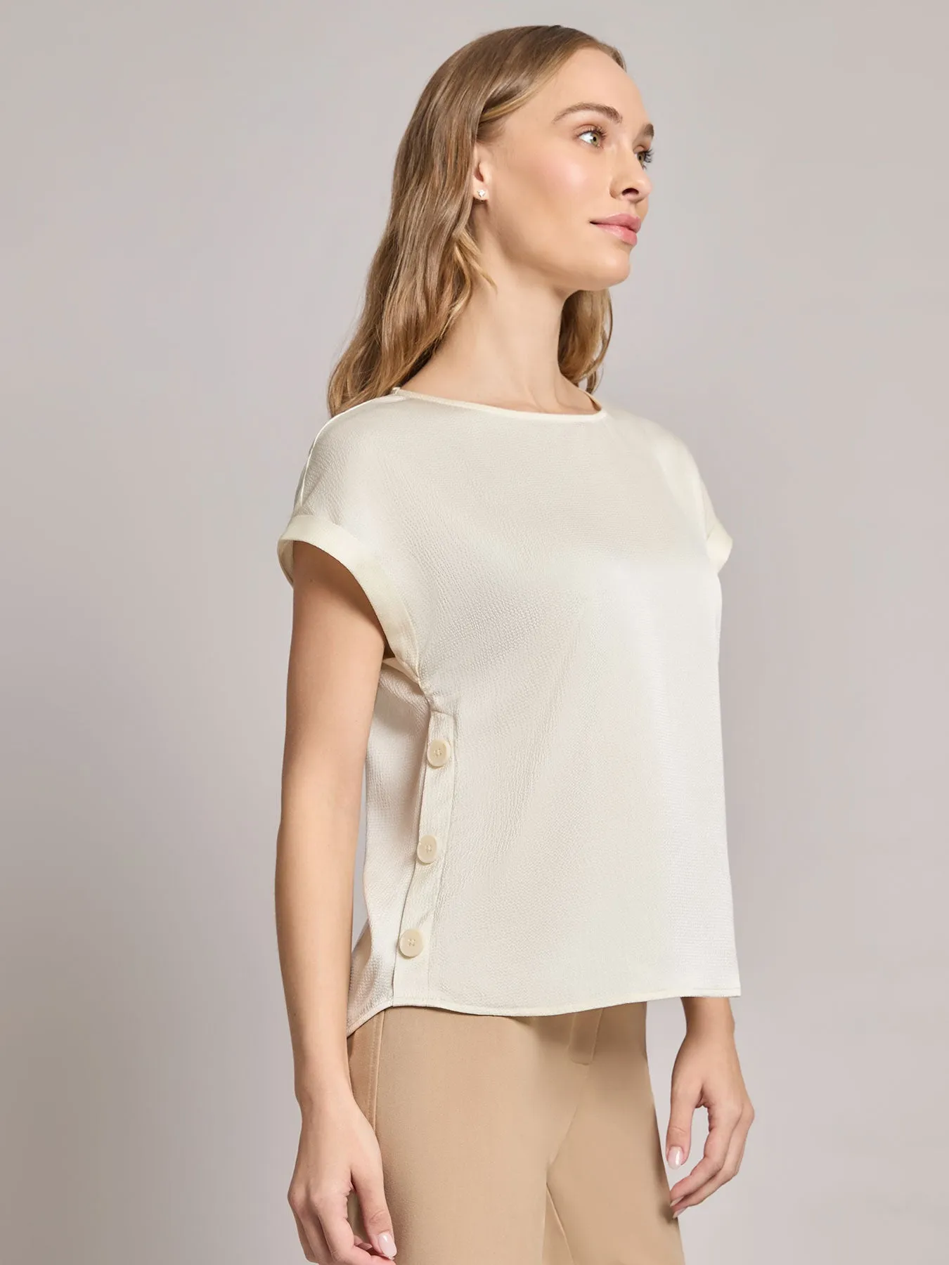 Plus Button Detail Blouse, Hammered Satin sold by Jones New York product image thumbnail 2