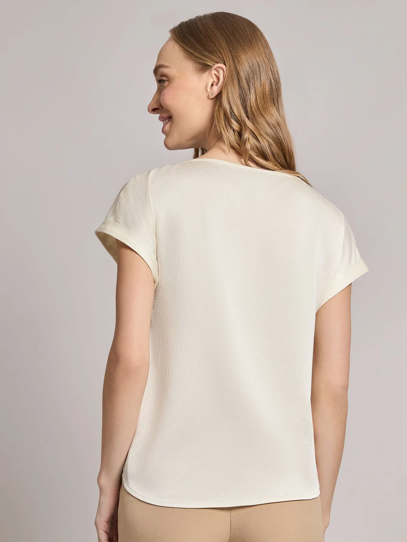 Plus Button Detail Blouse, Hammered Satin sold by Jones New York product image thumbnail 3