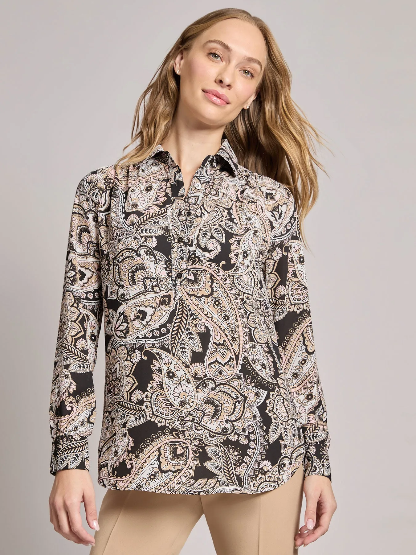 Long Sleeve Collared Popover Blouse, Jasper Crepe sold by Jones New York