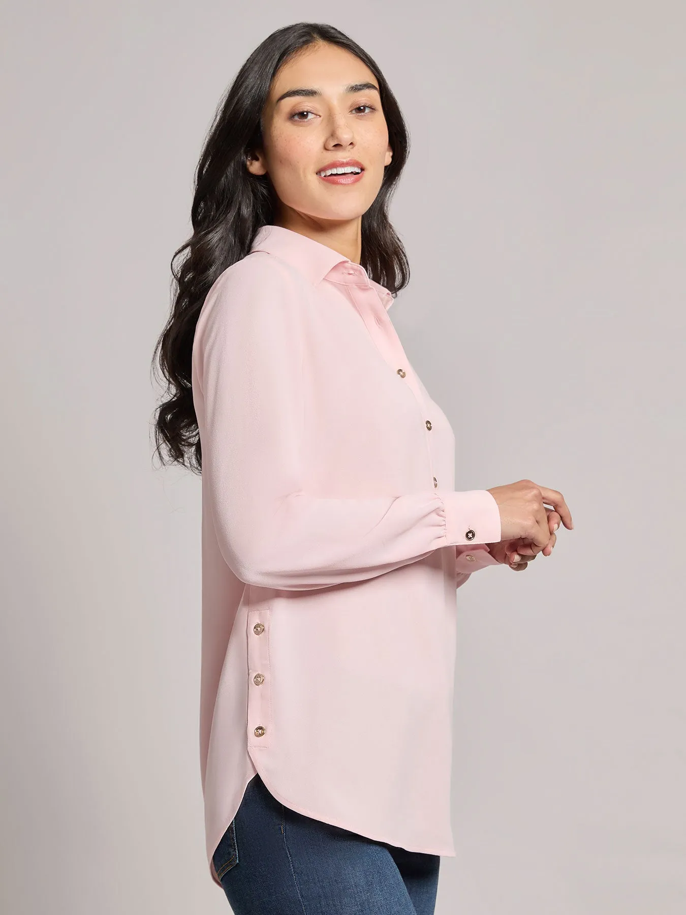 Long Sleeve Collared Popover Blouse, Jasper Crepe sold by Jones New York product image thumbnail 2