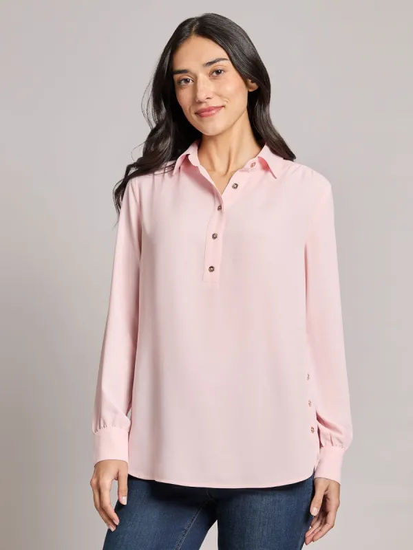 Long Sleeve Collared Popover Blouse, Jasper Crepe sold by Jones New York