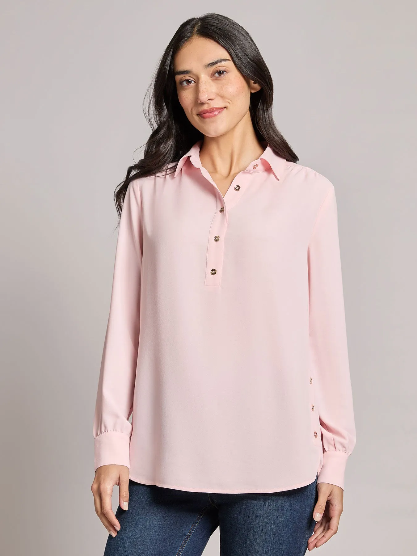 Long Sleeve Collared Popover Blouse, Jasper Crepe sold by Jones New York