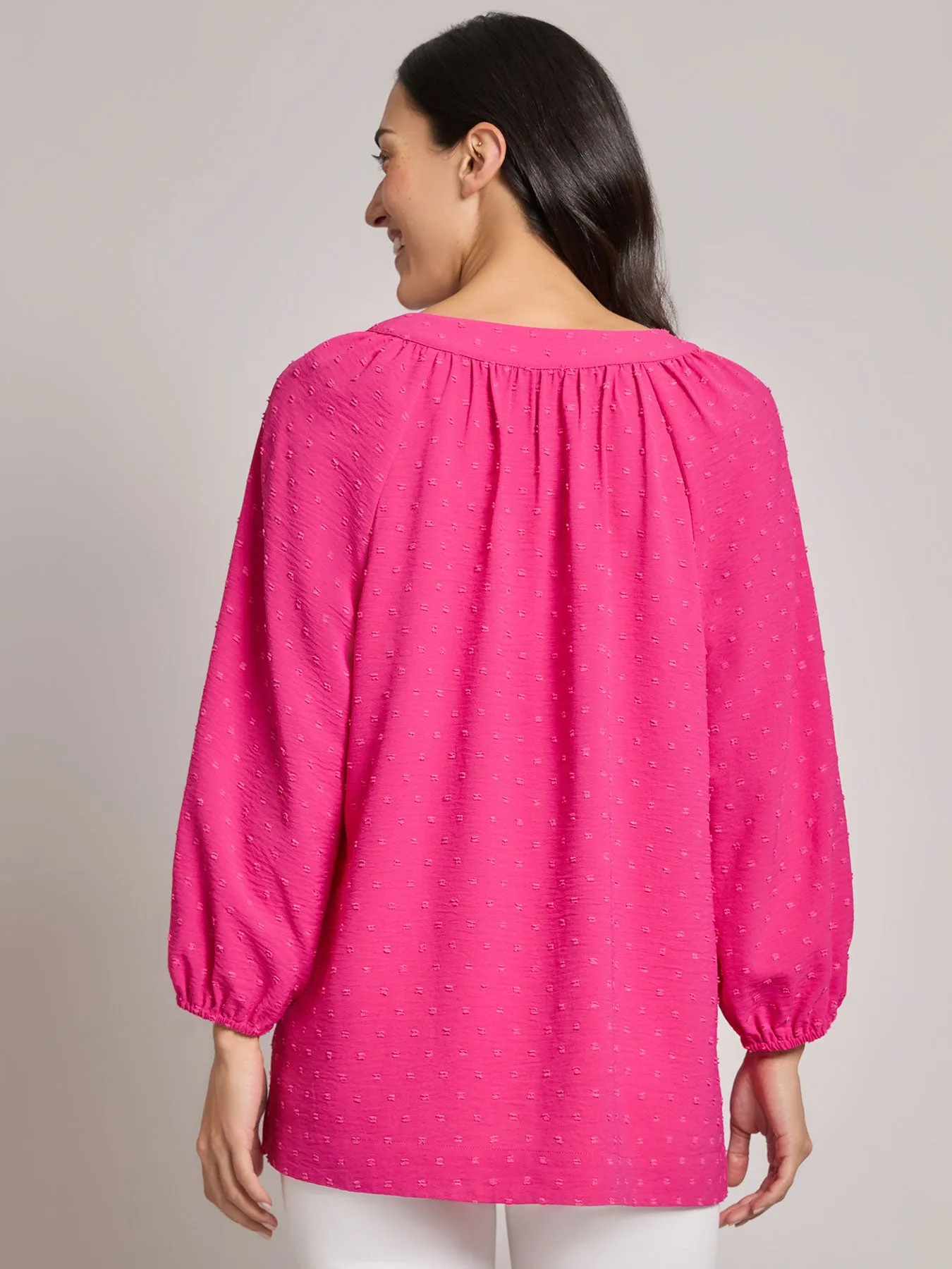 Print V-Neck Pleated Kelly Blouse, Jacquard sold by Jones New York product image thumbnail 3