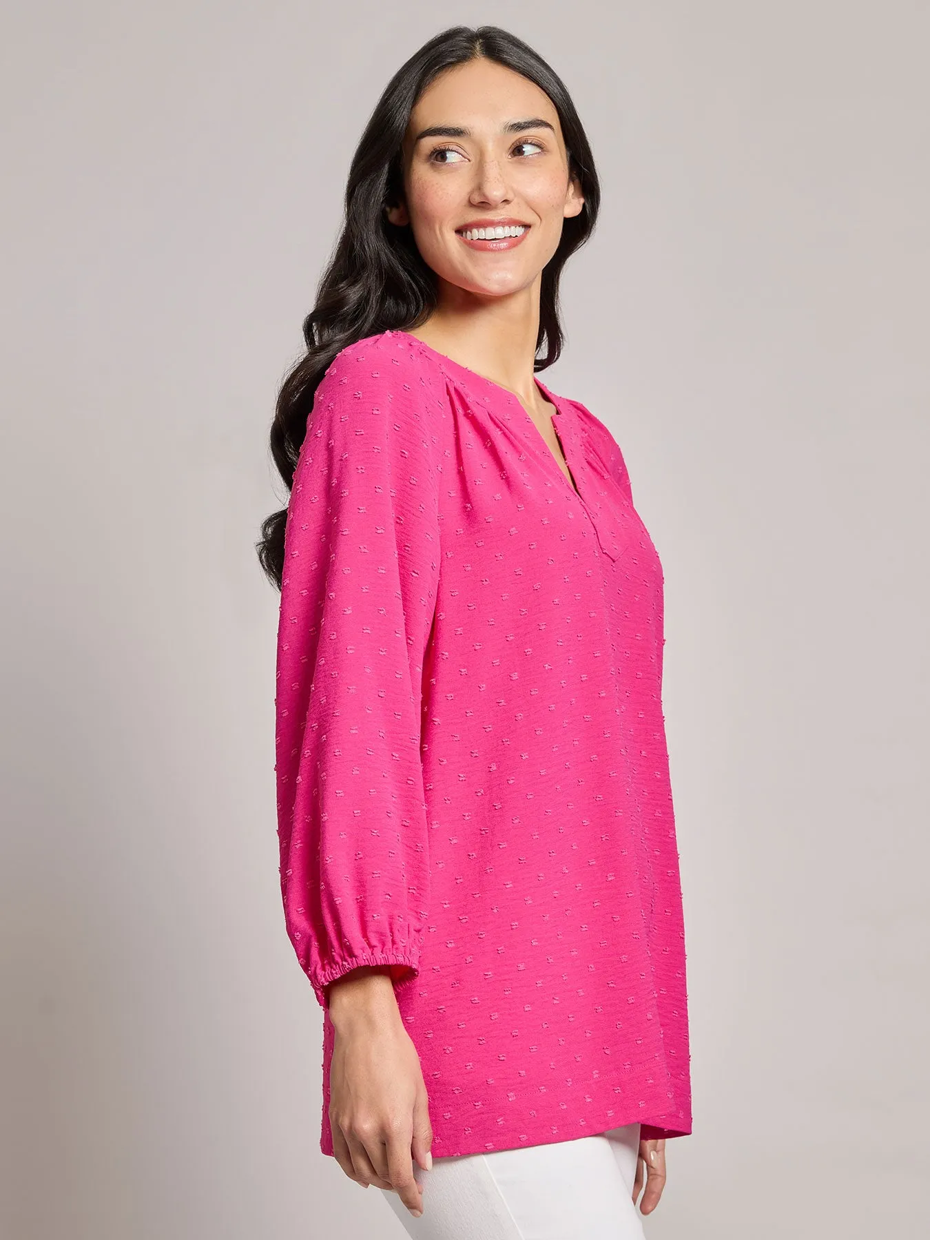 Petite Print V-Neck Pleated Kelly Blouse, Jacquard sold by Jones New York product image thumbnail 2