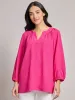 Petite Print V-Neck Pleated Kelly Blouse, Jacquard sold by Jones New York