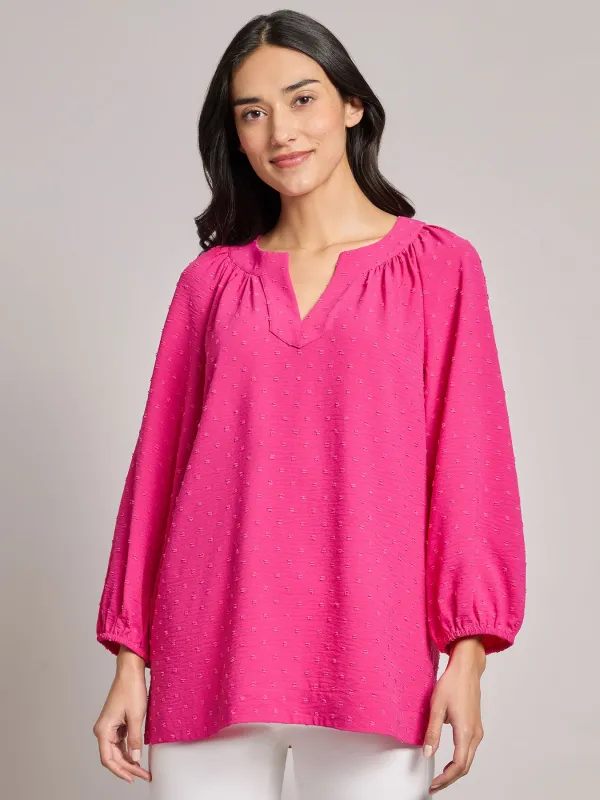 Petite Print V-Neck Pleated Kelly Blouse, Jacquard sold by Jones New York