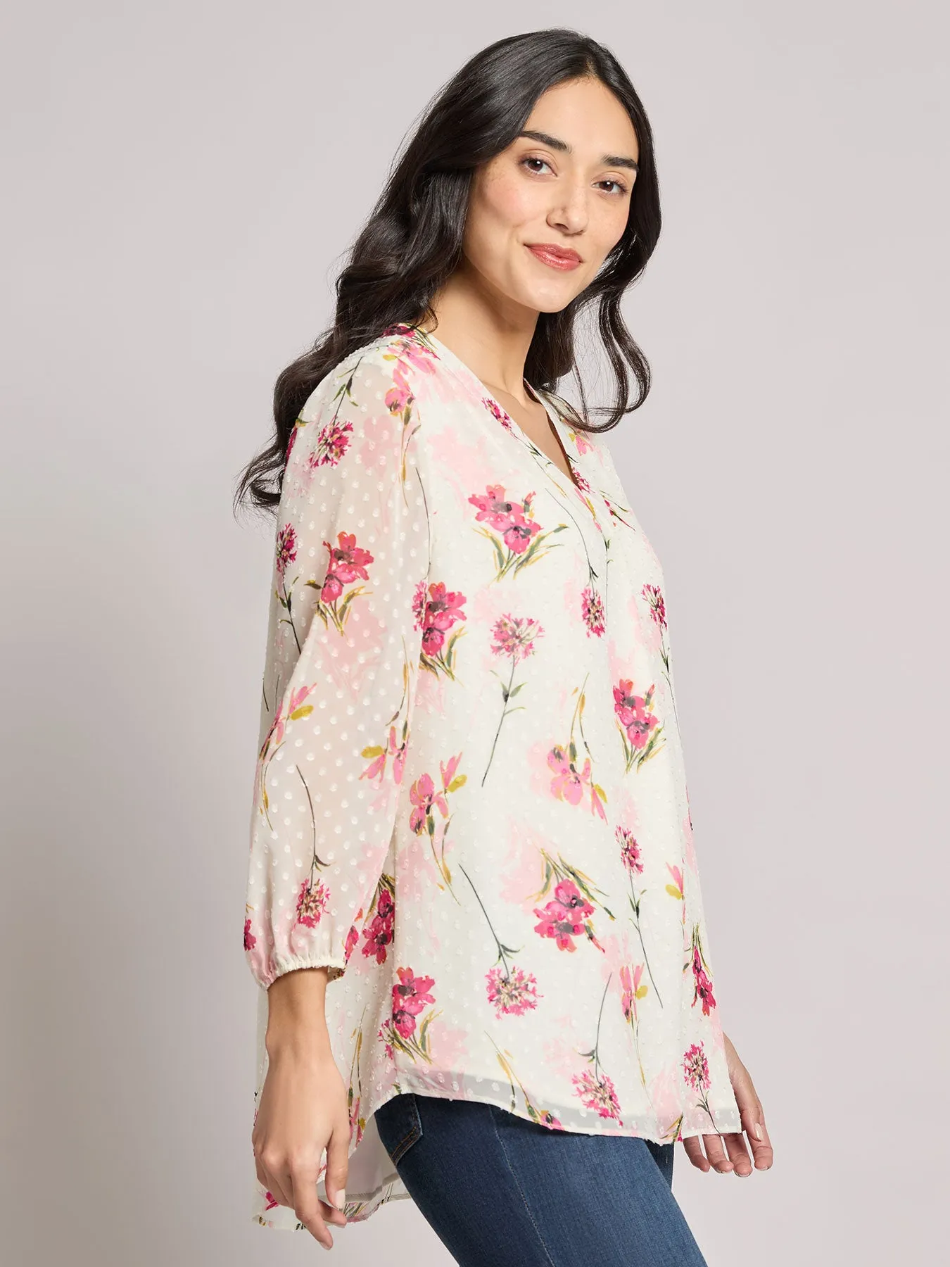 Plus Print V-Neck Pleated Kelly Blouse, Chiffon sold by Jones New York product image thumbnail 3