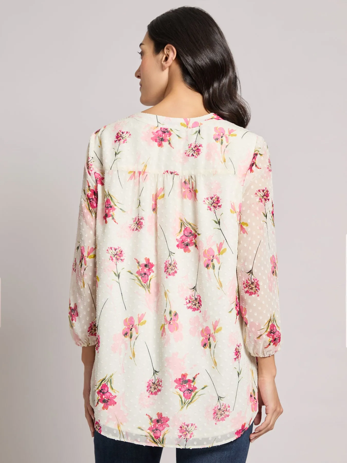 Plus Print V-Neck Pleated Kelly Blouse, Chiffon sold by Jones New York product image thumbnail 4